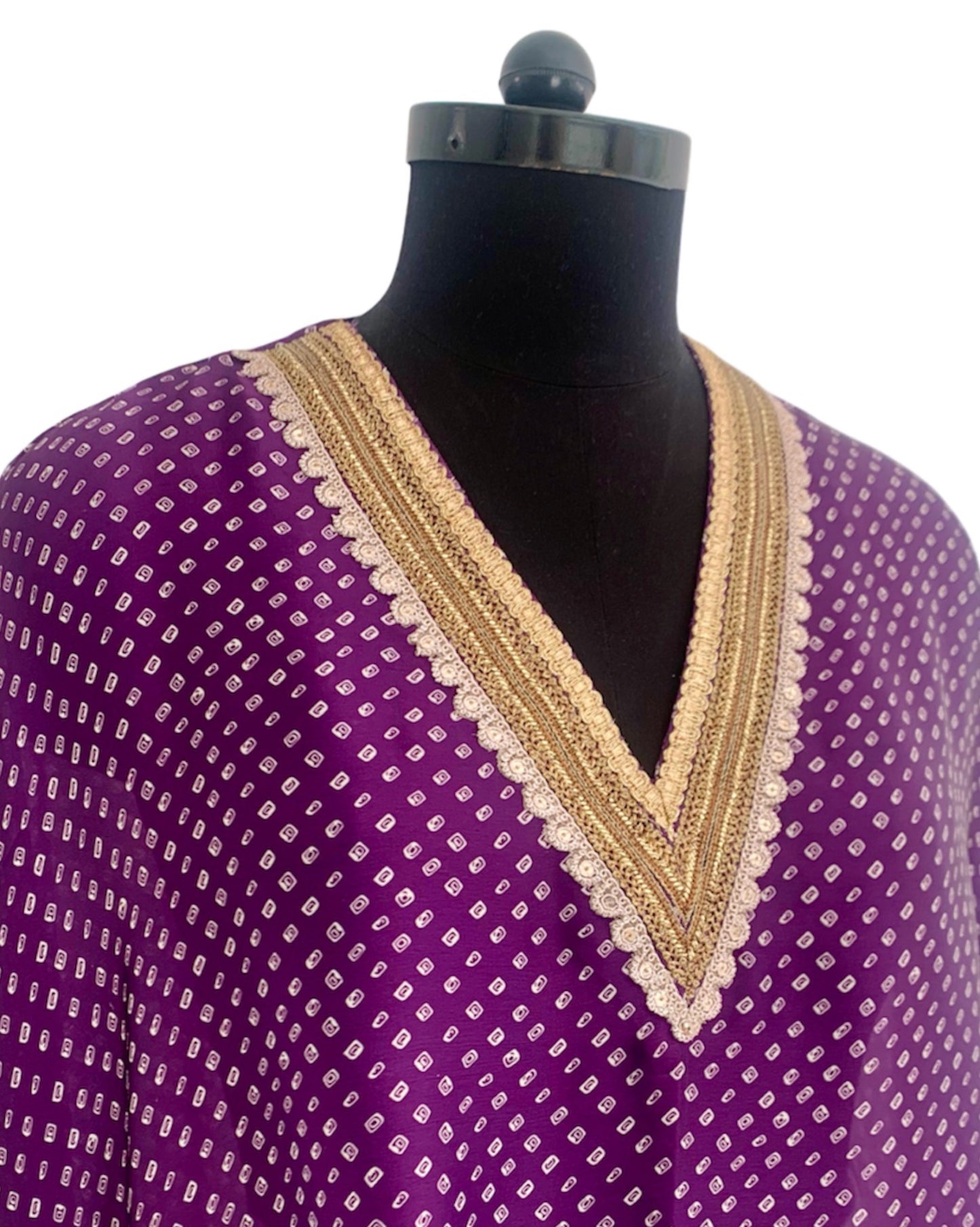 Kurta Set Bandhej - Purple / Ivory / Gold