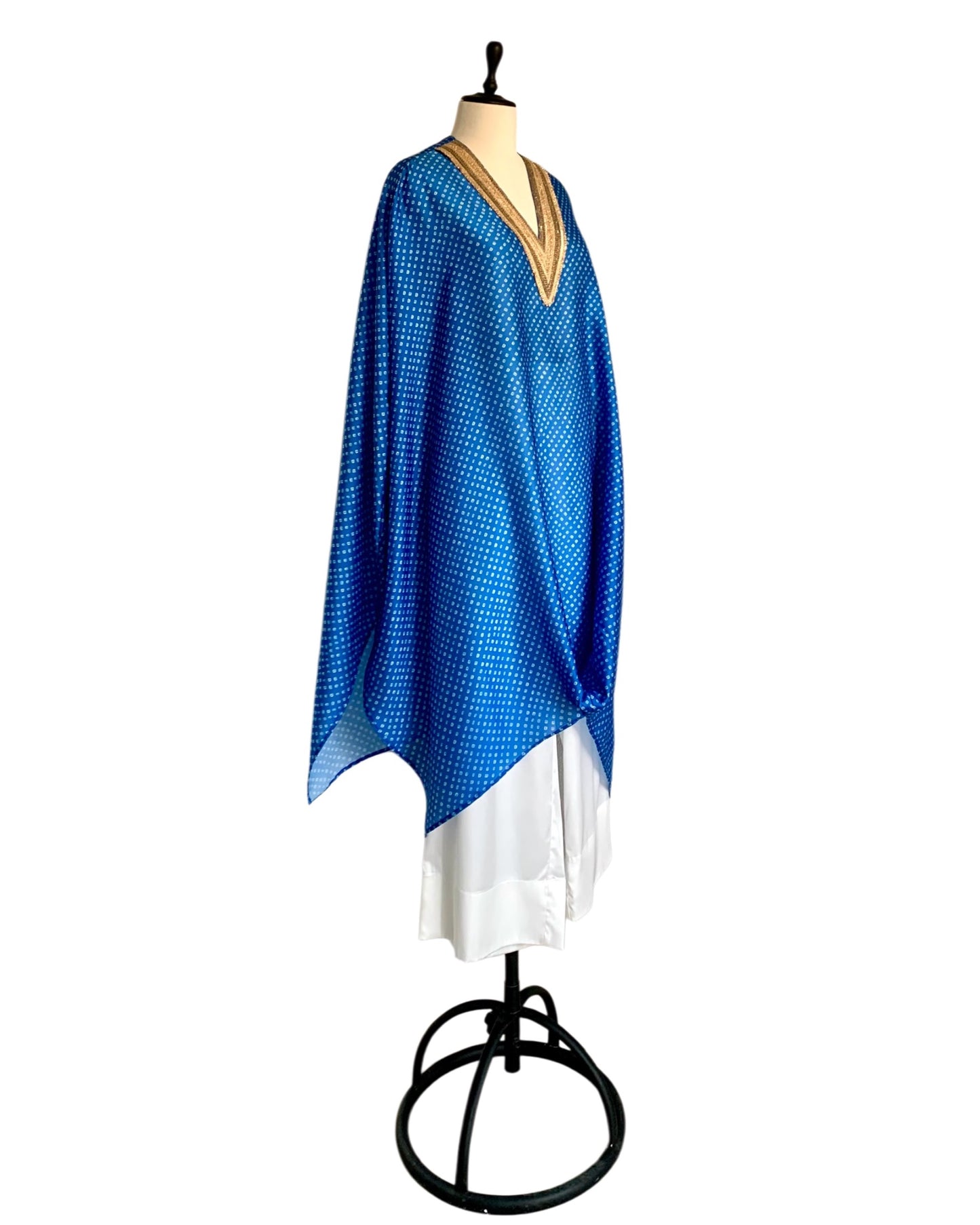 Kurta Set Bandhej - Turquoise Blue / Ivory / Gold