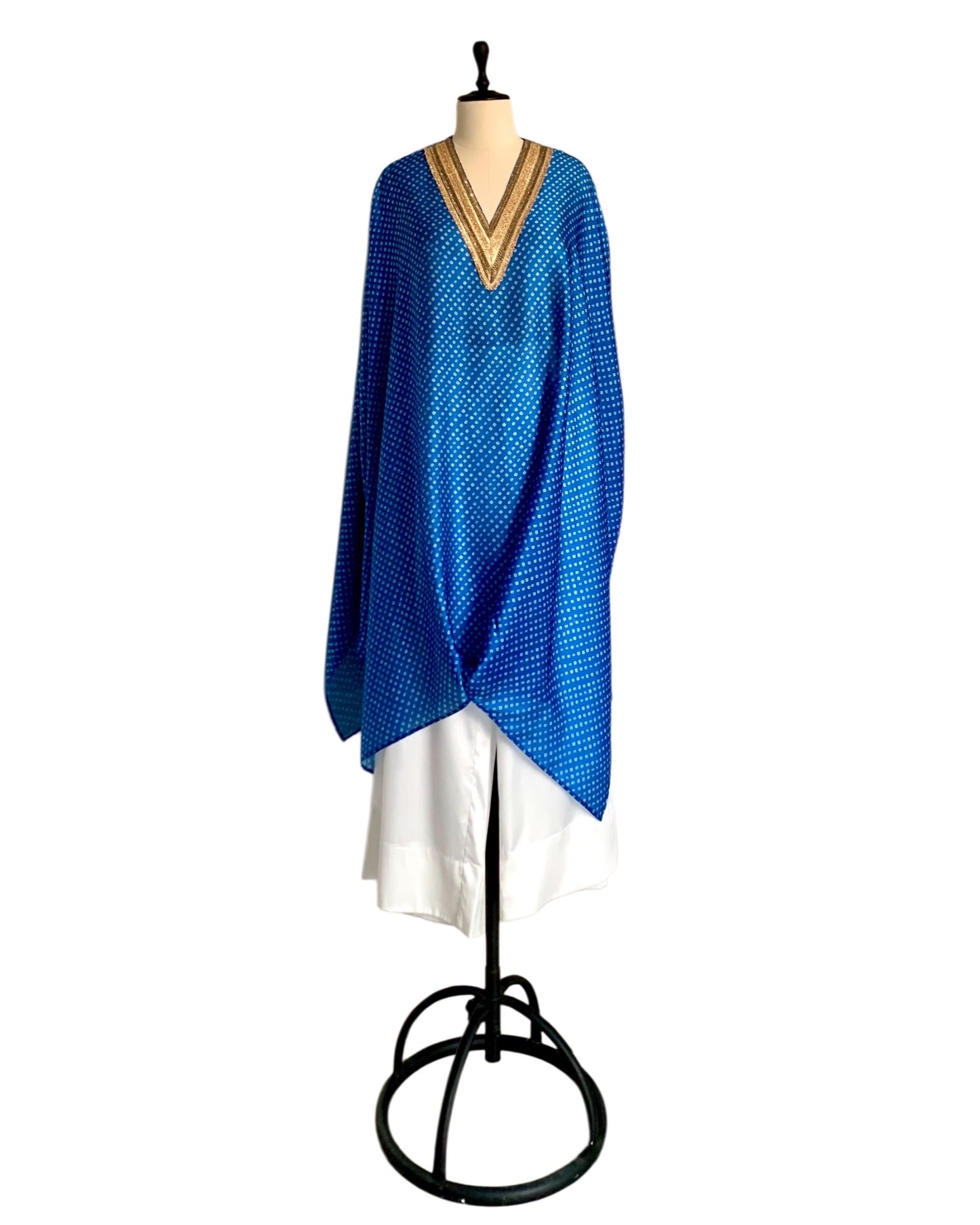 Kurta Set Bandhej - Turquoise Blue / Ivory / Gold