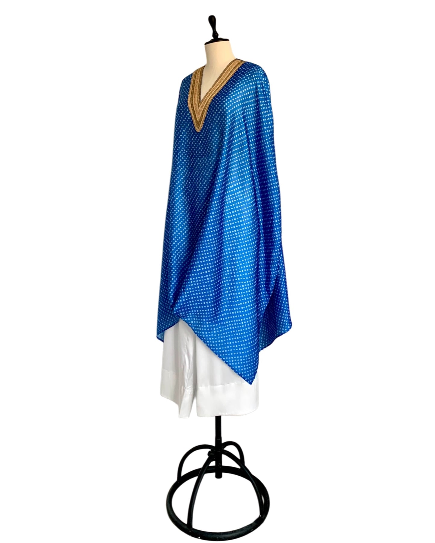 Kurta Set Bandhej - Turquoise Blue / Ivory / Gold
