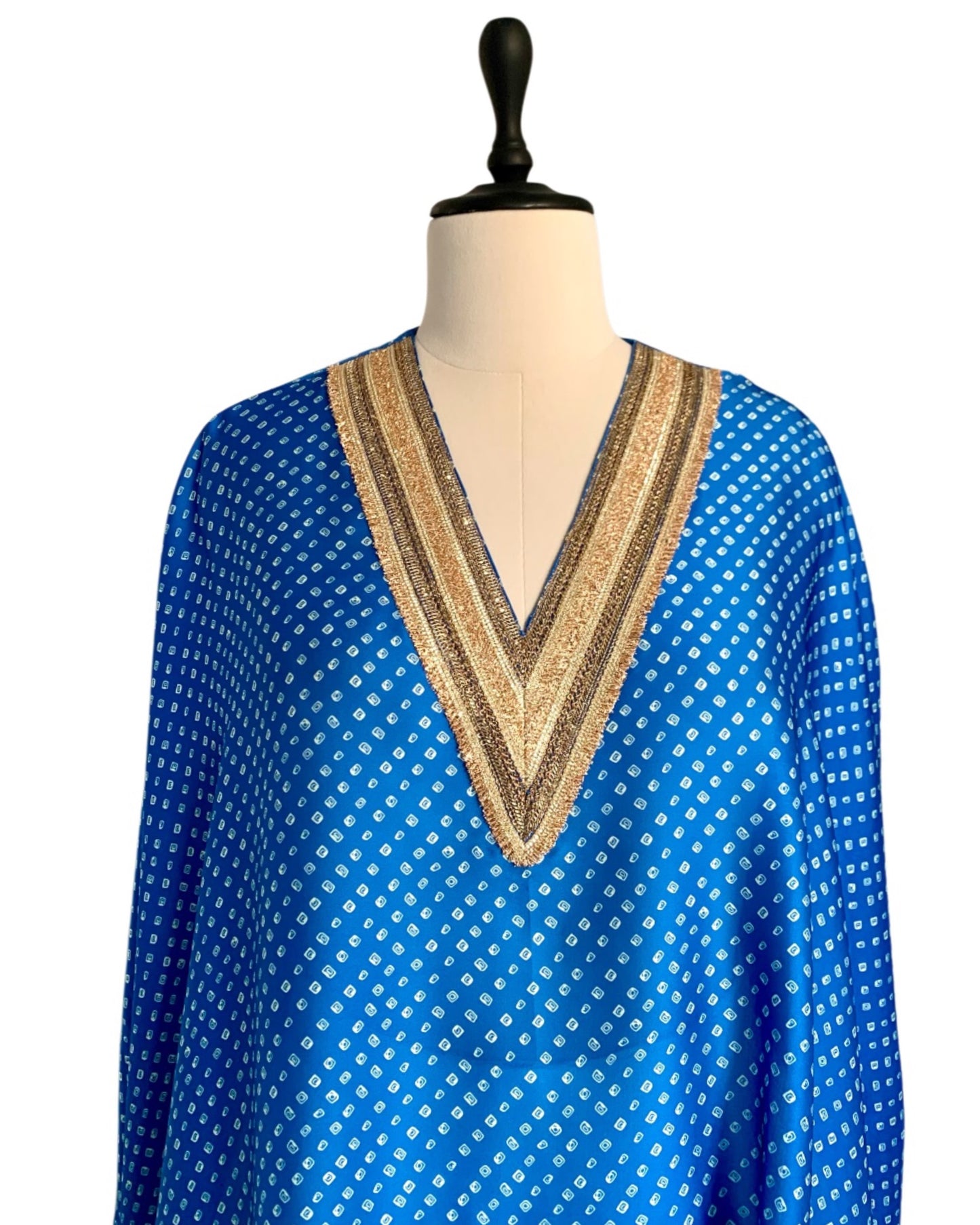 Kurta Set Bandhej - Turquoise Blue / Ivory / Gold