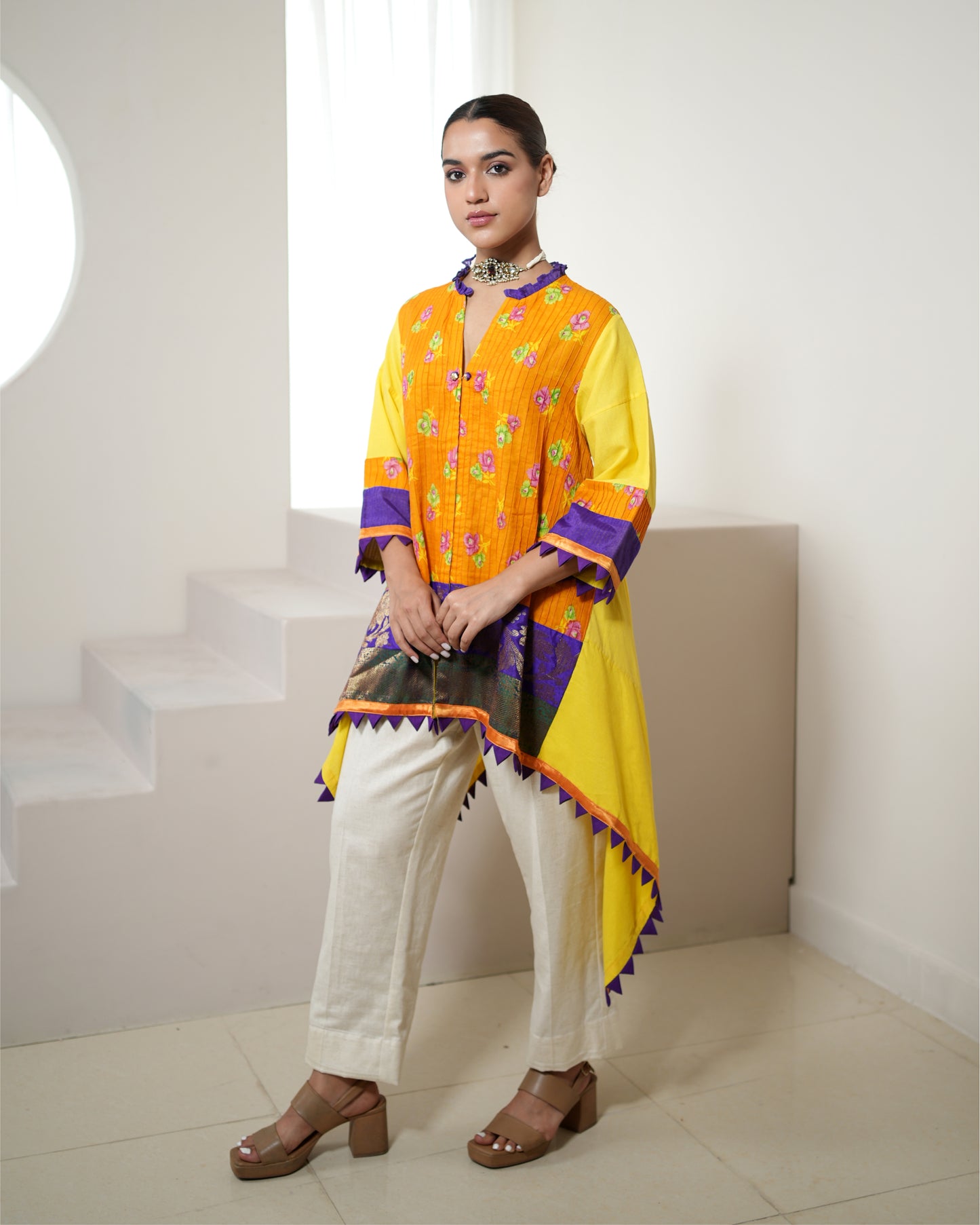 Kurta Set Floral Banarasi - Yellow / Orange / Purple / Ivory