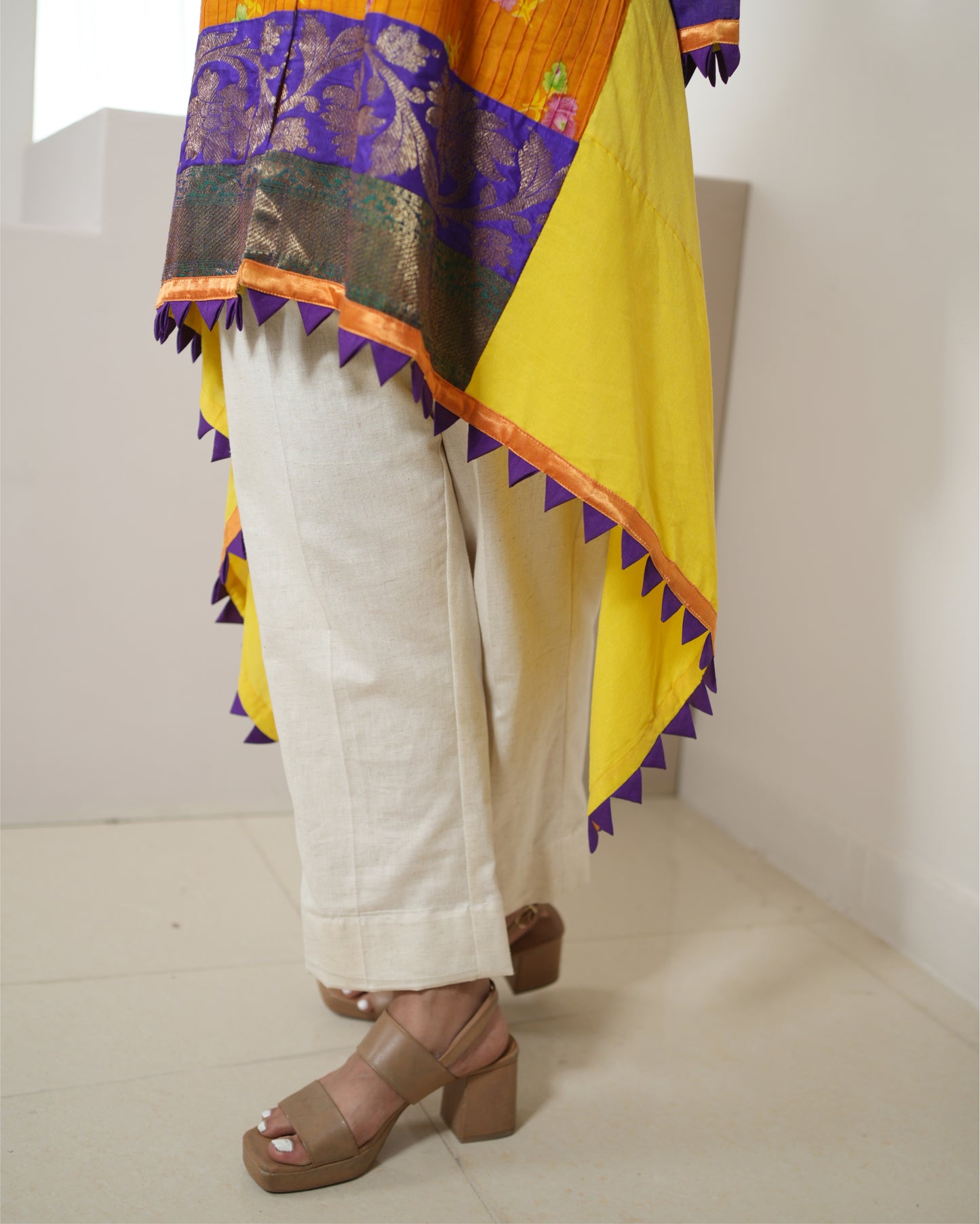 Kurta Set Floral Banarasi - Yellow / Orange / Purple / Ivory