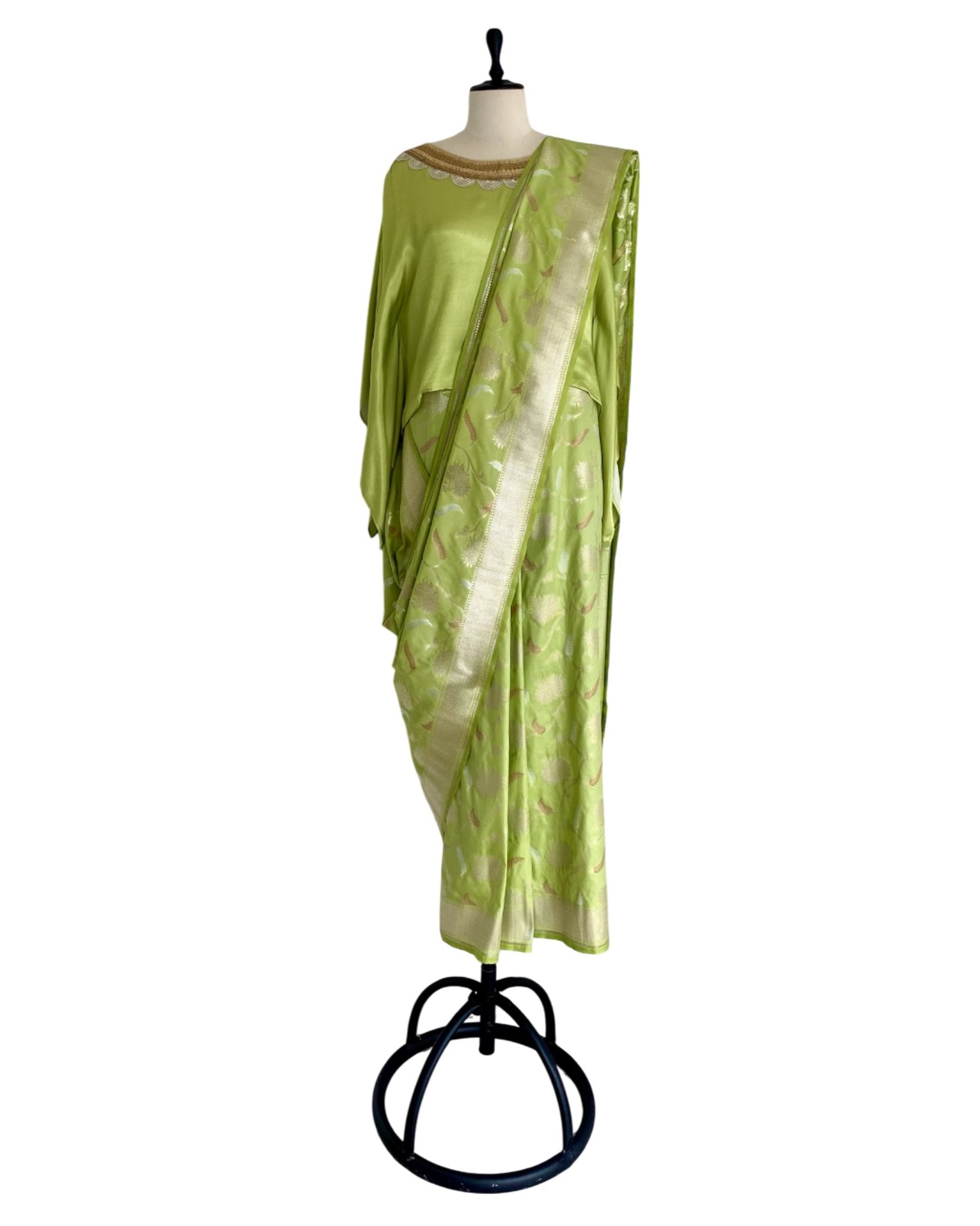 Saree Banarasi - Lime Green / Gold / Silver
