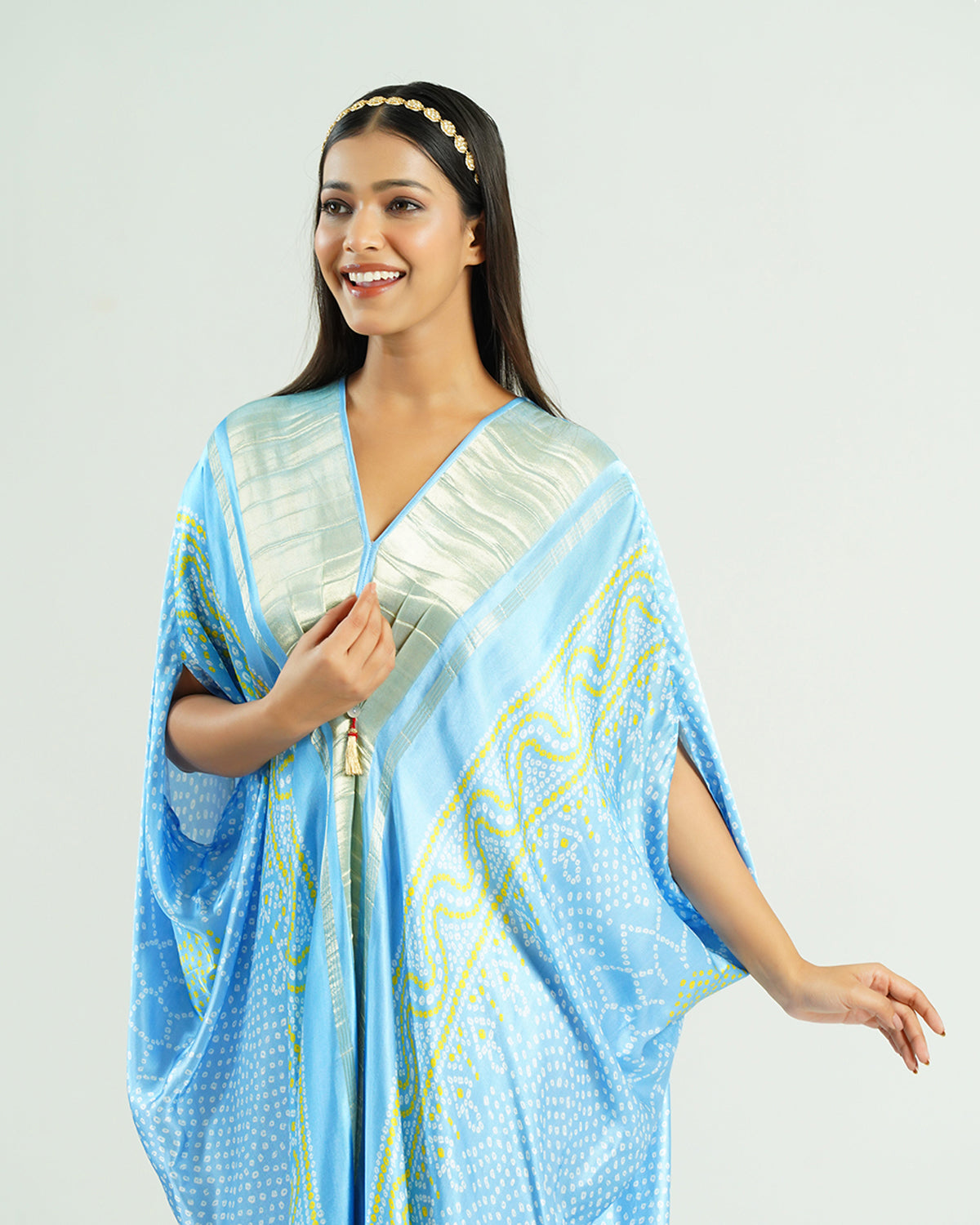 Kaftan Bandhej - Sky Blue / Gold