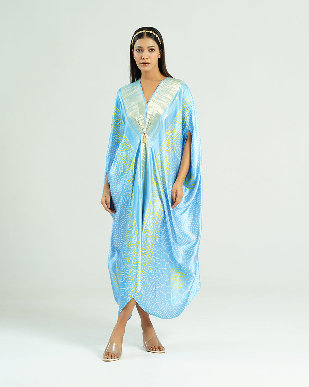 Kaftan Bandhej - Sky Blue / Gold