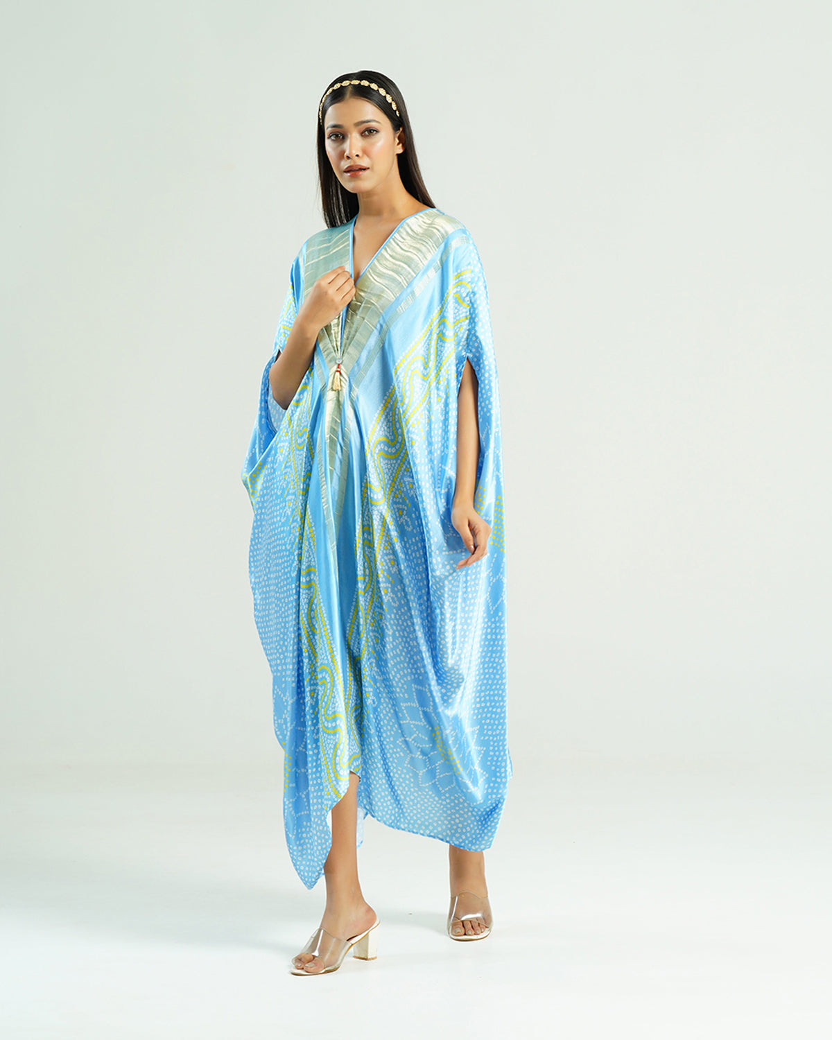 Kaftan Bandhej - Sky Blue / Gold