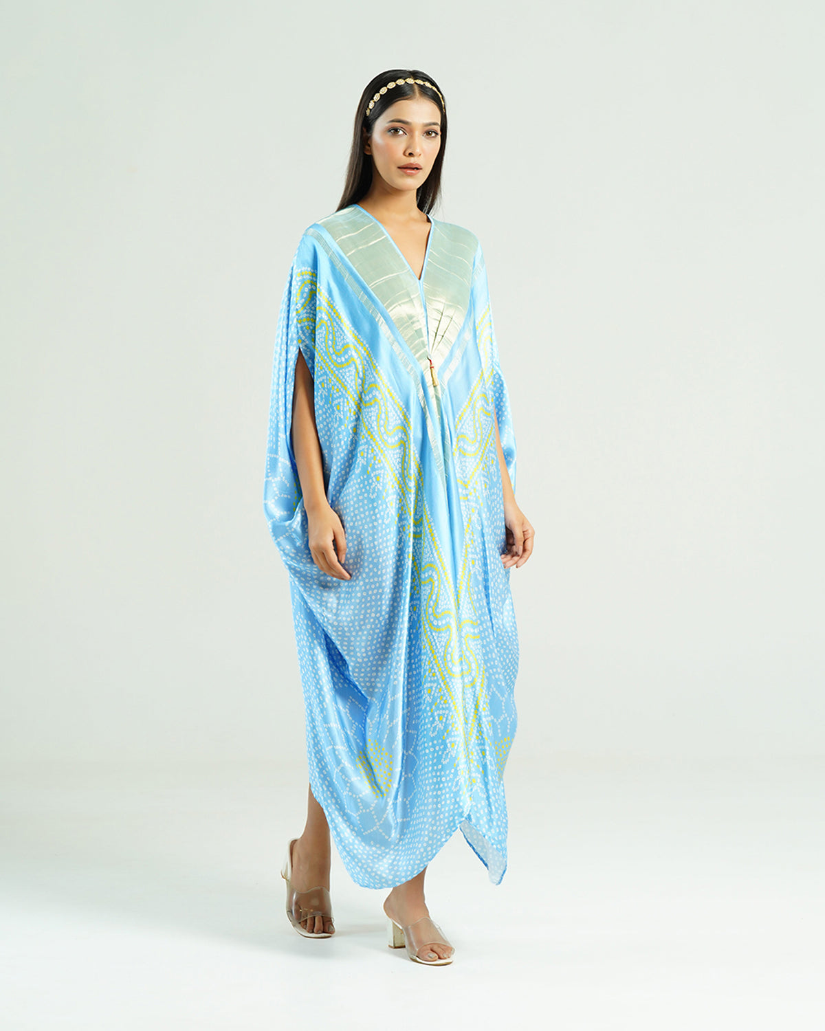 Kaftan Bandhej - Sky Blue / Gold