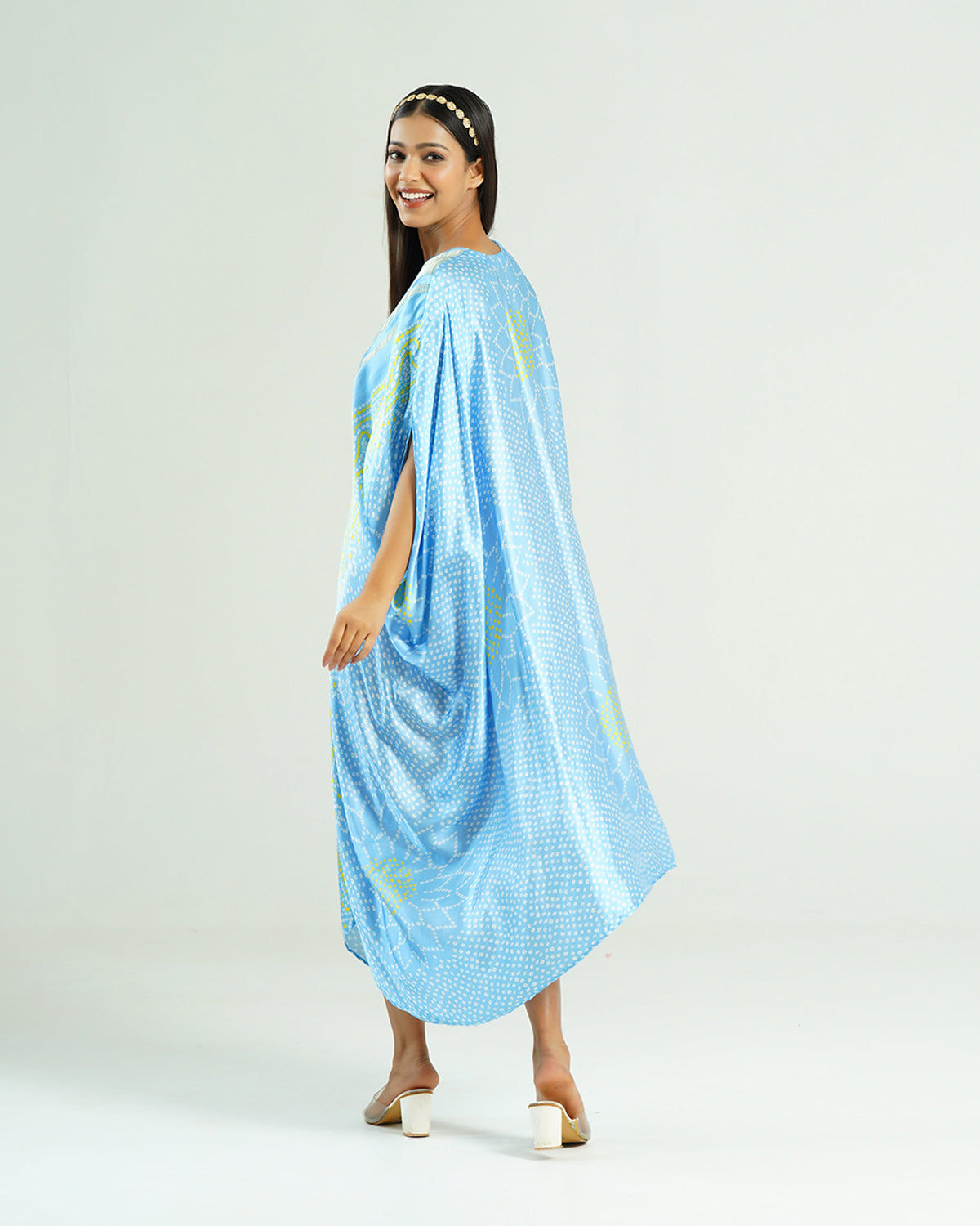 Kaftan Bandhej - Sky Blue / Gold