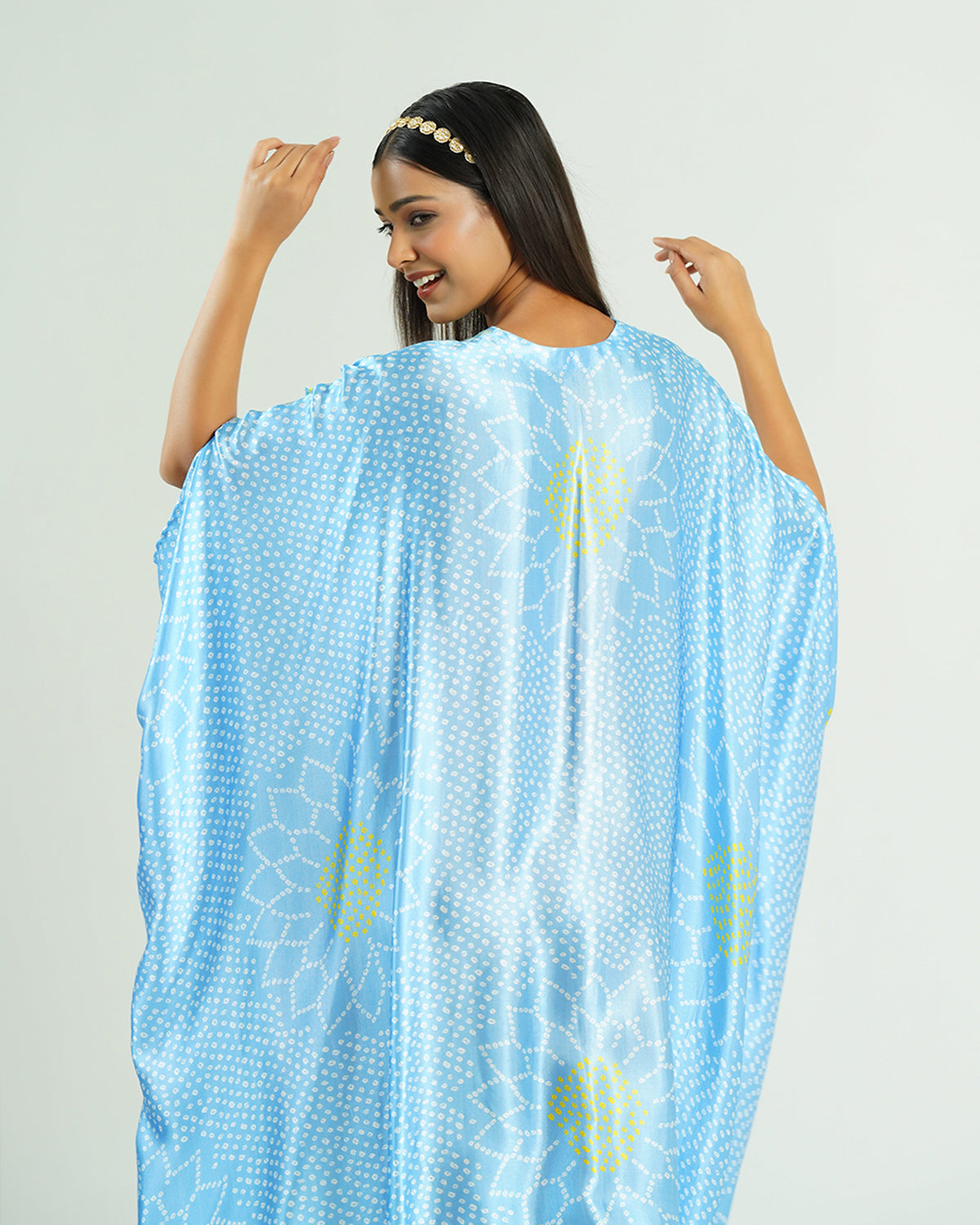 Kaftan Bandhej - Sky Blue / Gold