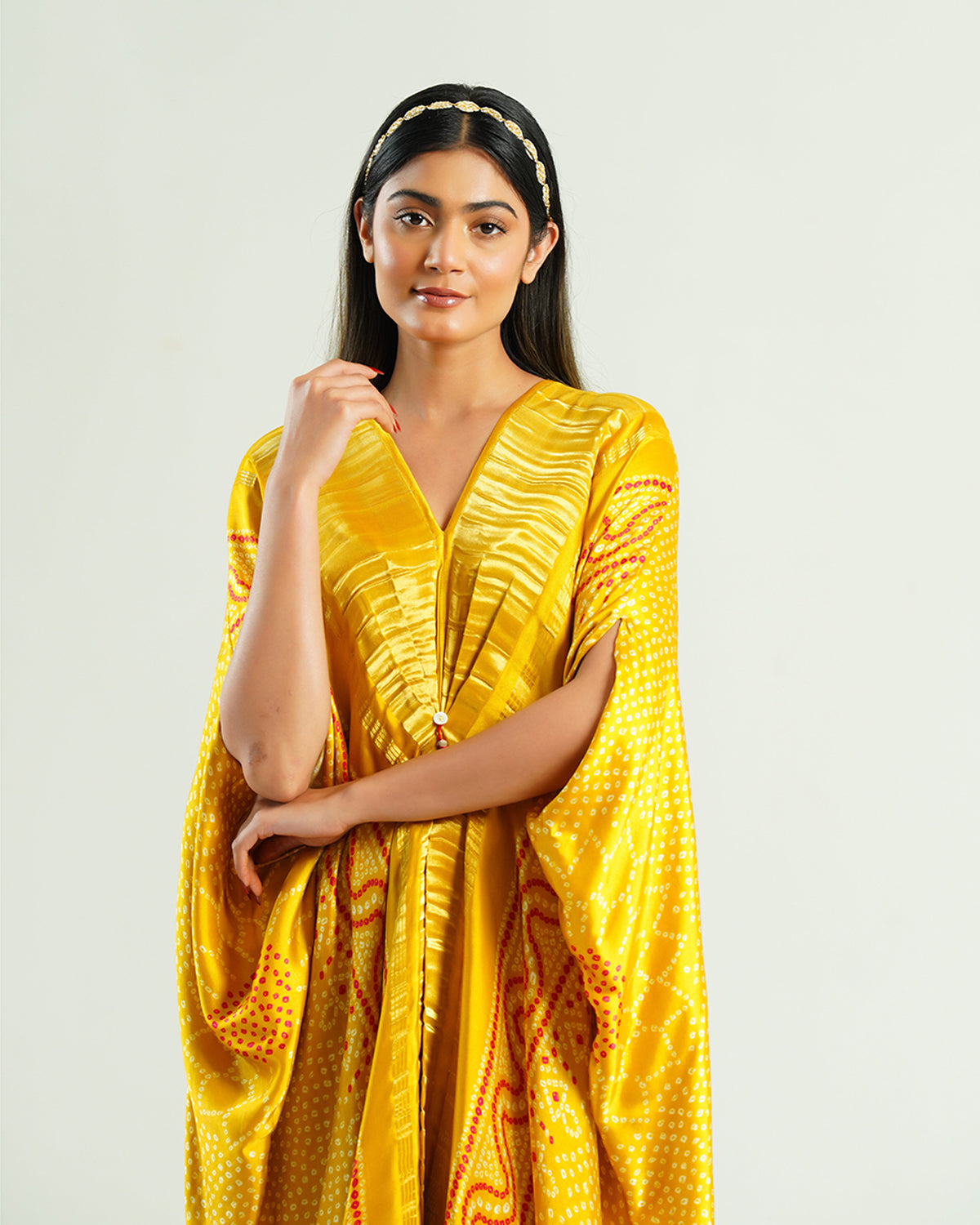 Kaftan Bandhej - Yellow / Gold