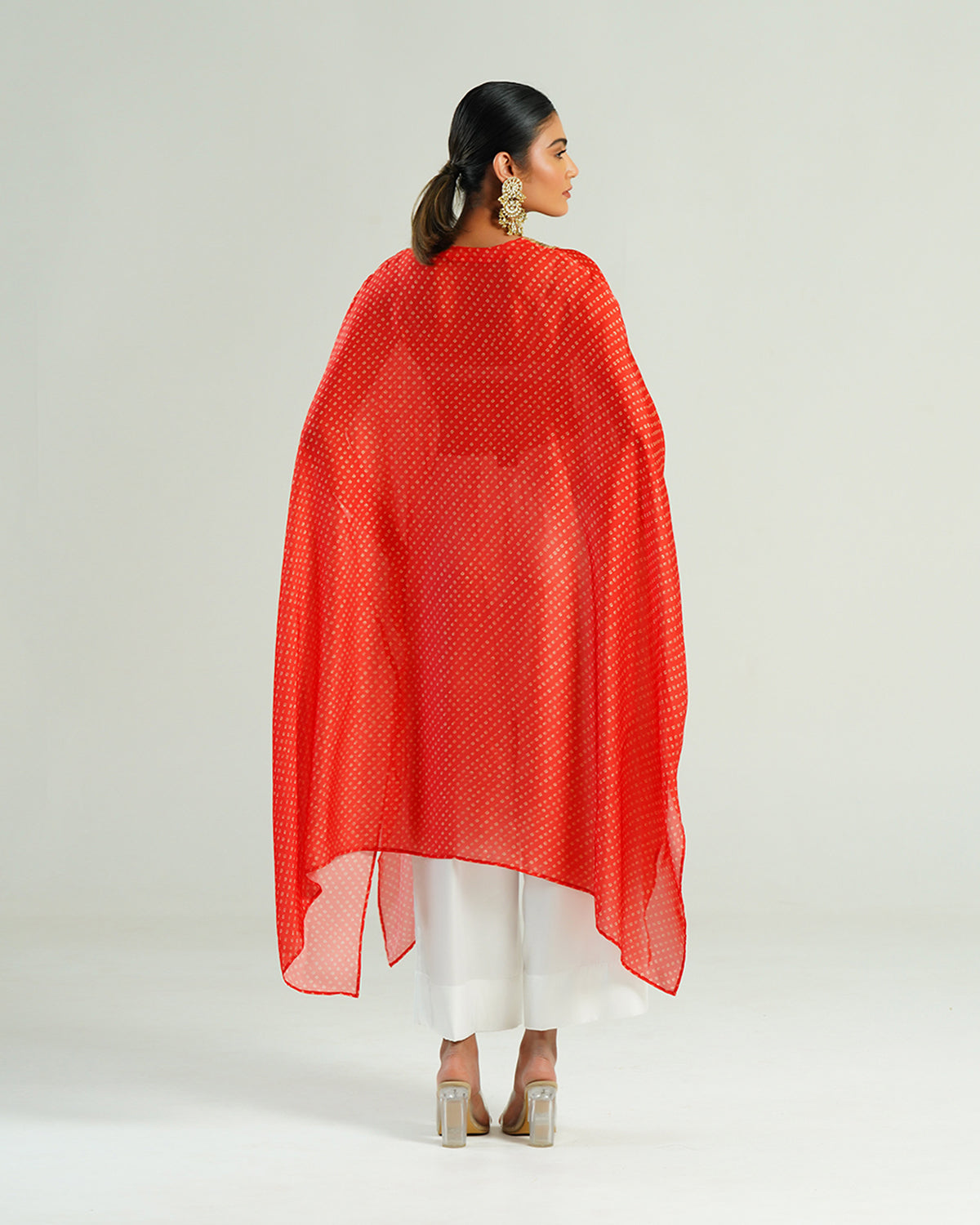 Kurta Set Bandhej - Red /Ivory / Gold