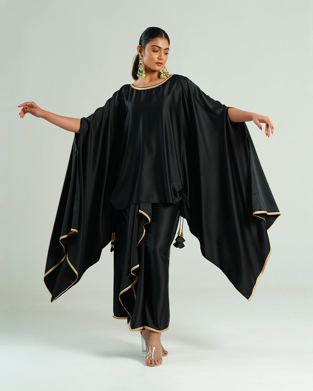Drape Skirt Kimono Set - Black / Gold - Mayura Kumar