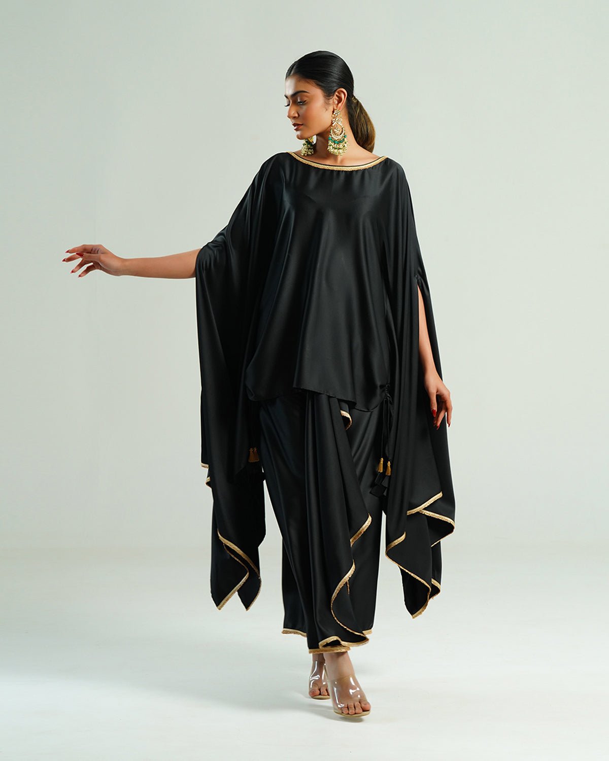 Drape Skirt Kimono Set - Black / Gold - Mayura Kumar