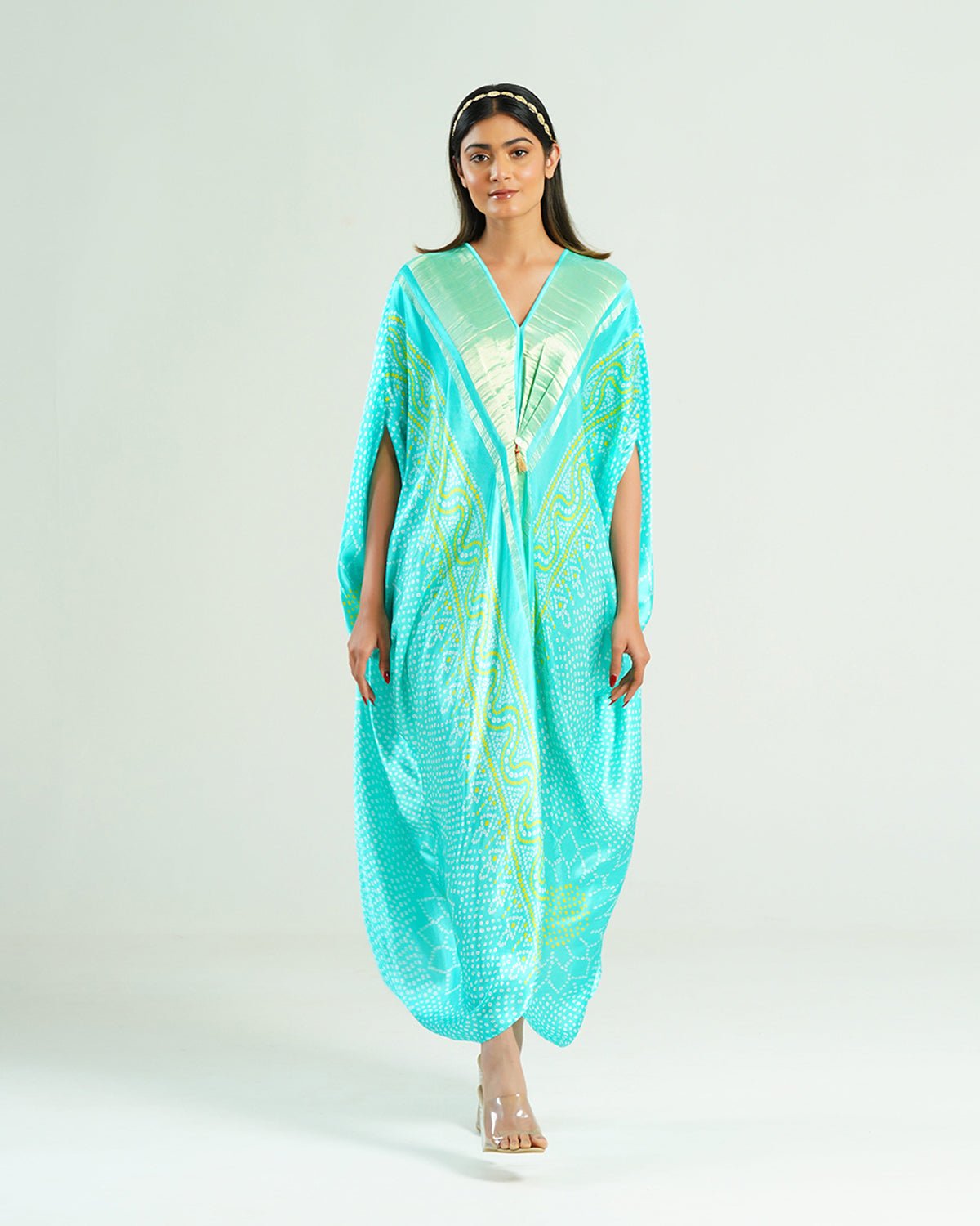 Kaftan Bandhej - Aquamarine / Gold - Mayura Kumar