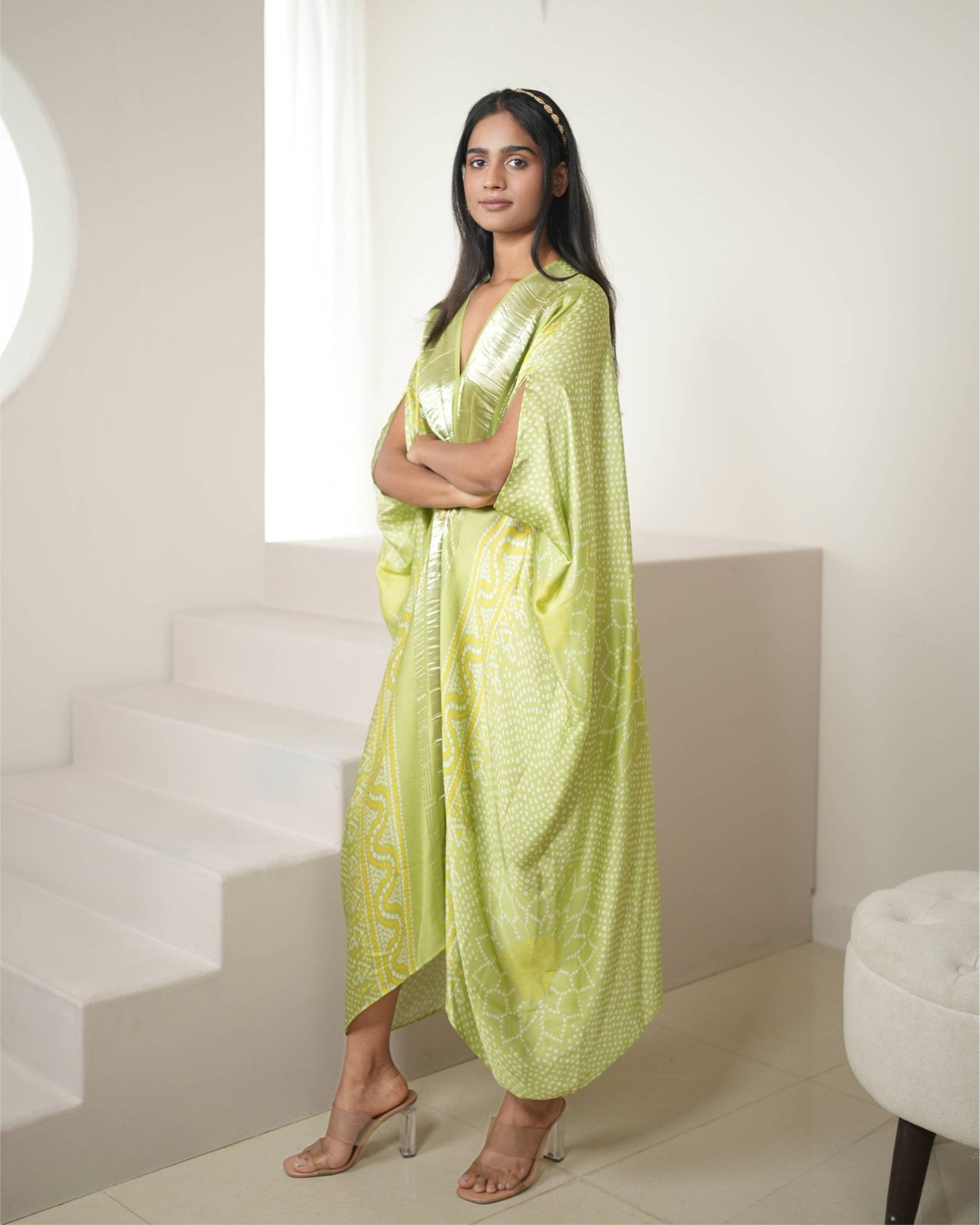 Kaftan Bandhej - Fresh Green / Gold - Mayura Kumar