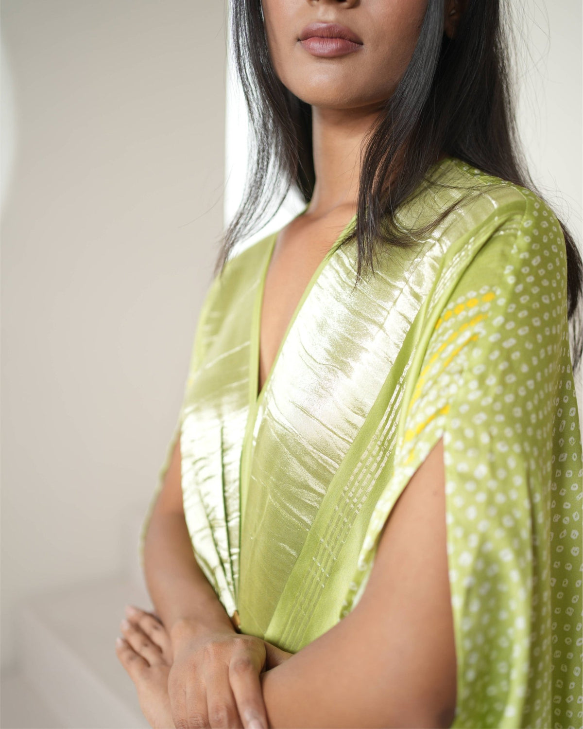 Kaftan Bandhej - Fresh Green / Gold - Mayura Kumar