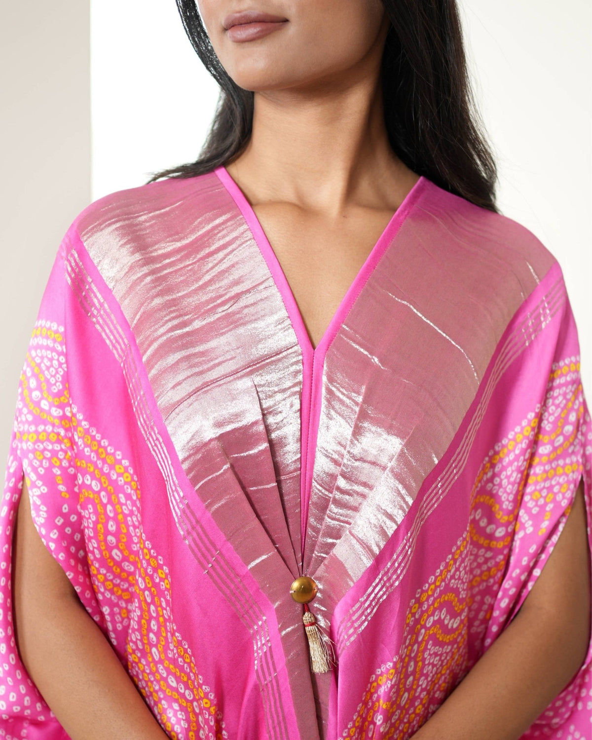 Kaftan Bandhej - Pink / Gold - Mayura Kumar