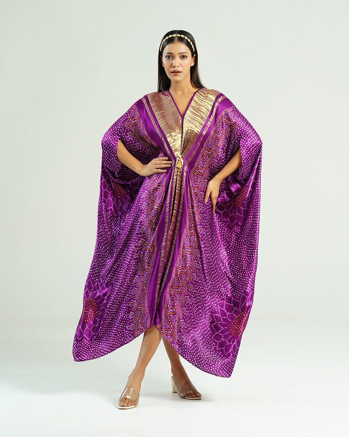 Kaftan Bandhej - Purple / Gold - Mayura Kumar