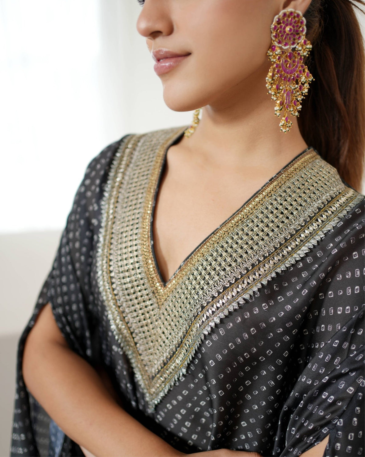 Kurta Set Bandhej - Black / Ivory / Silver /Gold - Mayura Kumar
