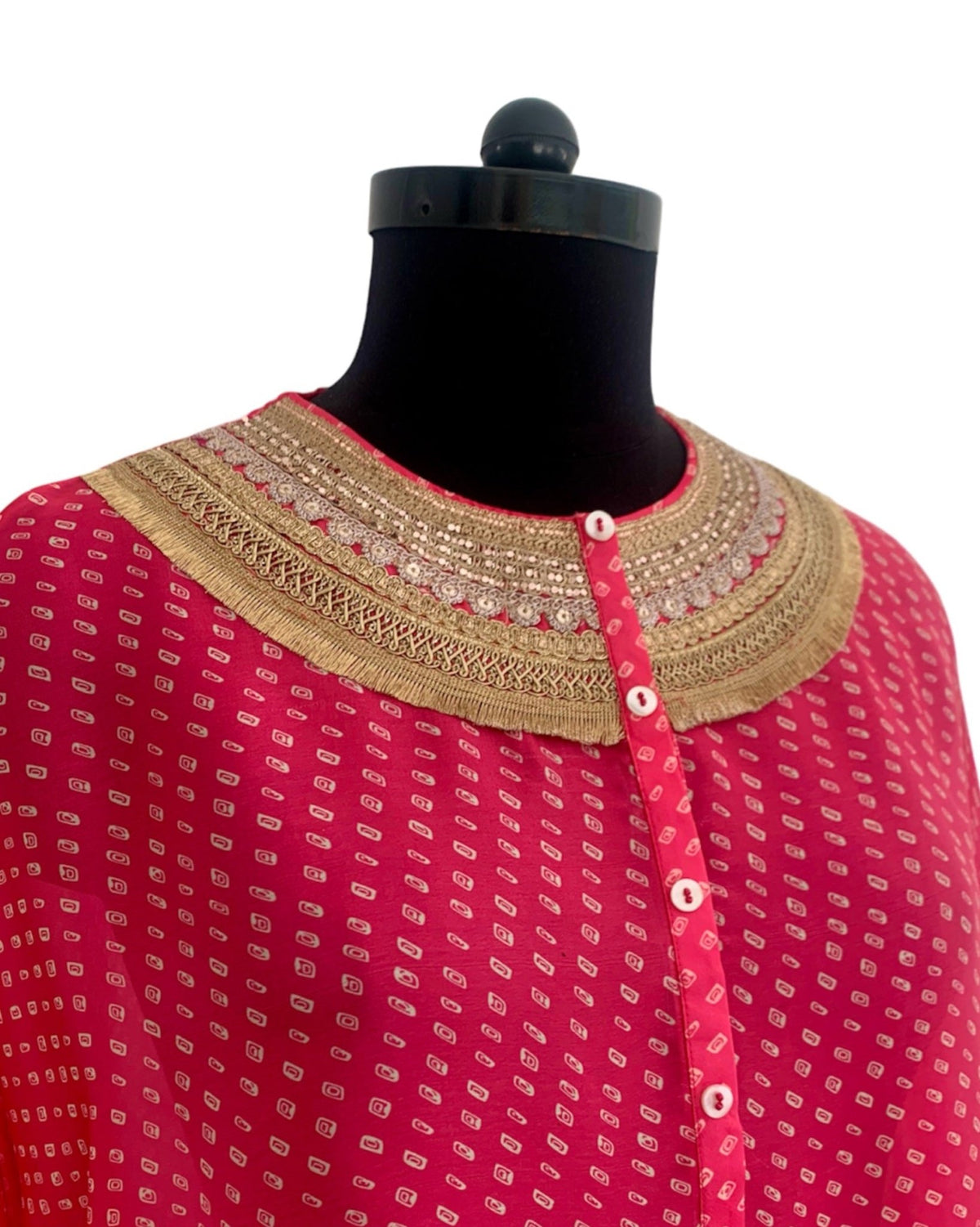 Kurta Set Bandhej - Fuchsia Pink / Ivory / Gold - Mayura Kumar