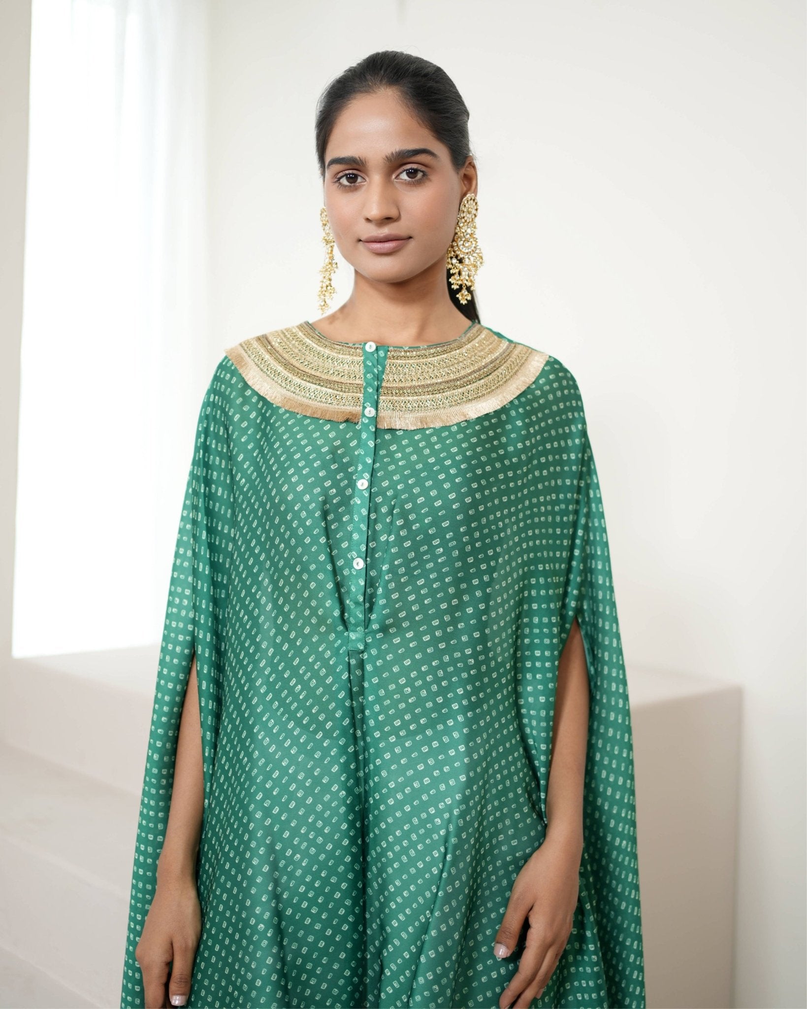 Kurta Set Bandhej - Green / Ivory / Gold - Mayura Kumar