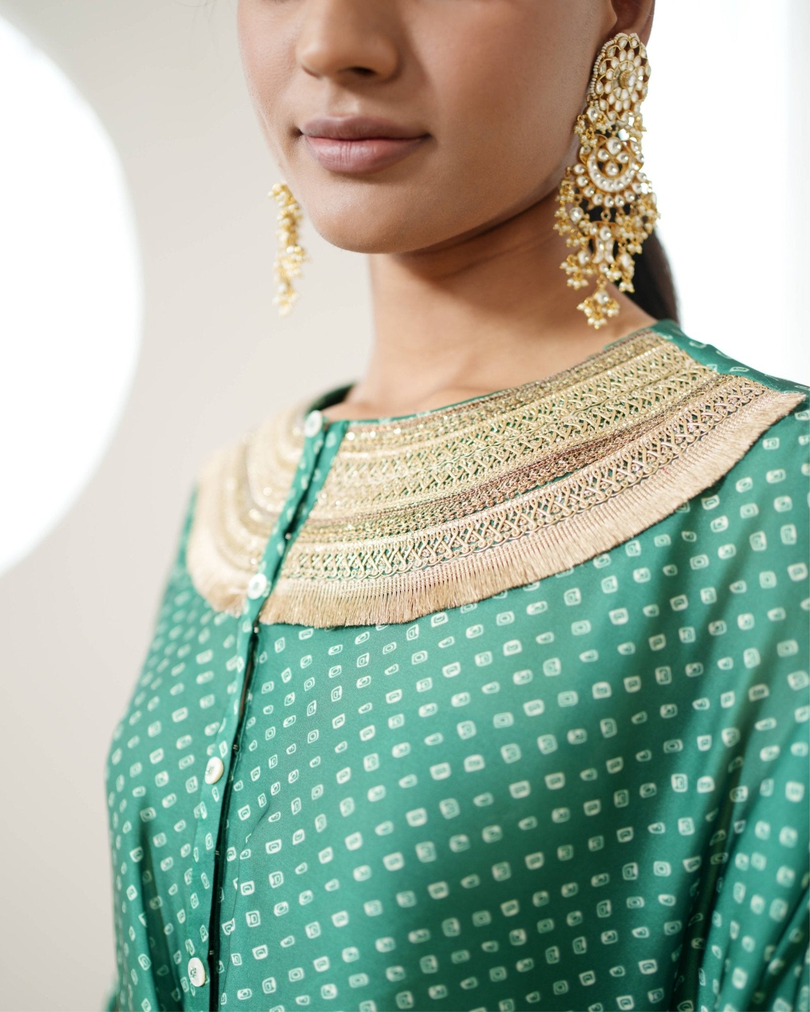 Kurta Set Bandhej - Green / Ivory / Gold - Mayura Kumar