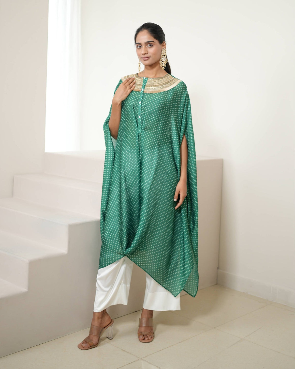 Kurta Set Bandhej - Green / Ivory / Gold - Mayura Kumar