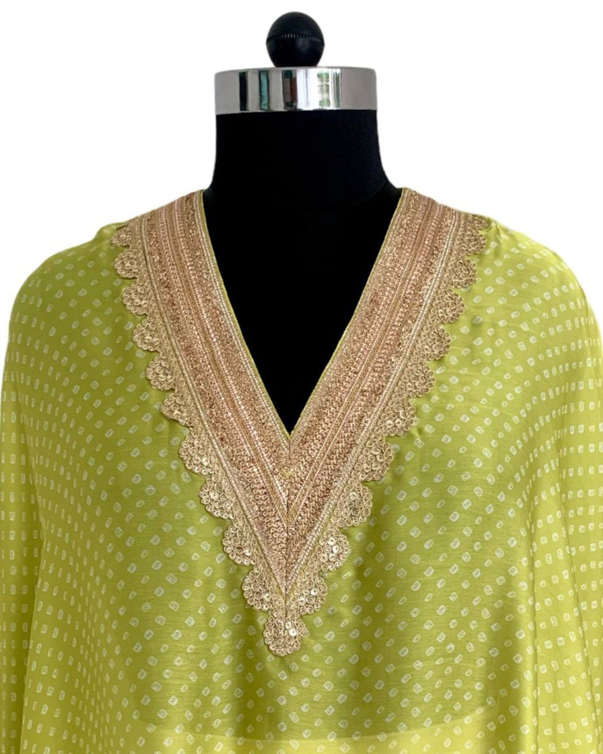 Kurta Set Bandhej - Green Lime / Ivory / Gold - Mayura Kumar