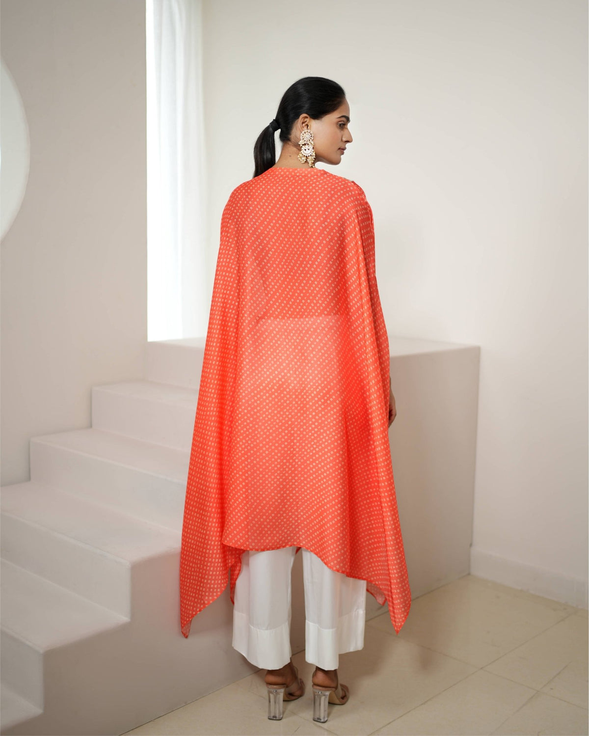 Kurta Set Bandhej - Orange / Ivory / Gold - Mayura Kumar