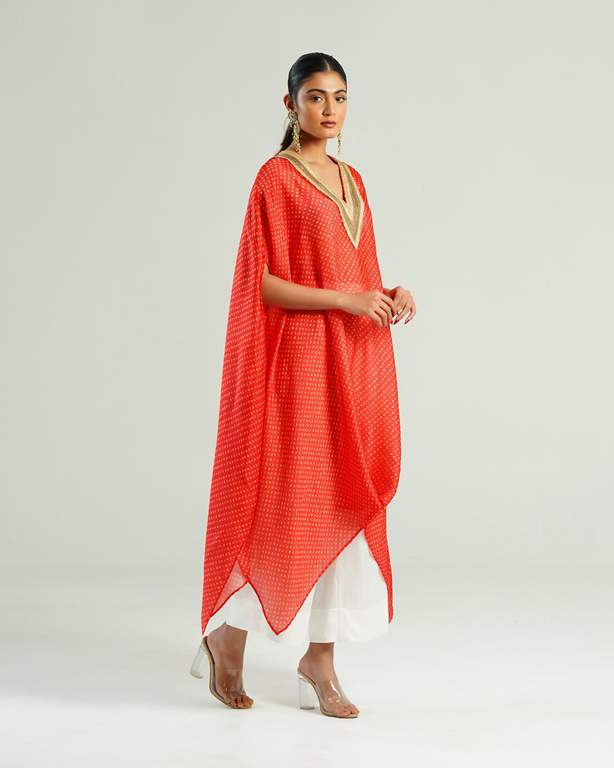 Kurta Set Bandhej - Red /Ivory / Gold - Mayura Kumar