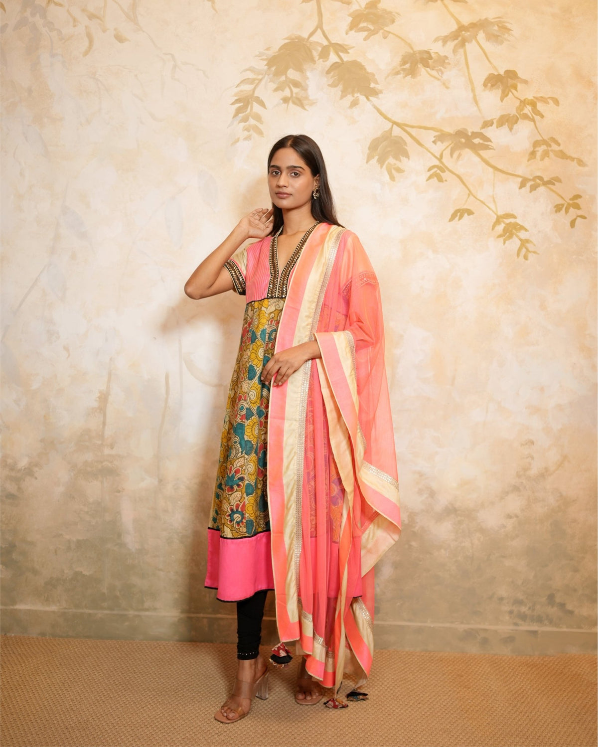 Kurta Set Kalamkari - Coral / Beige - Mayura Kumar