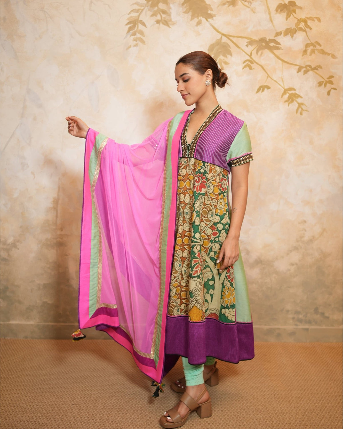 Kurta Set Kalamkari - Mint / Hot Pink / Phalsa - Mayura Kumar