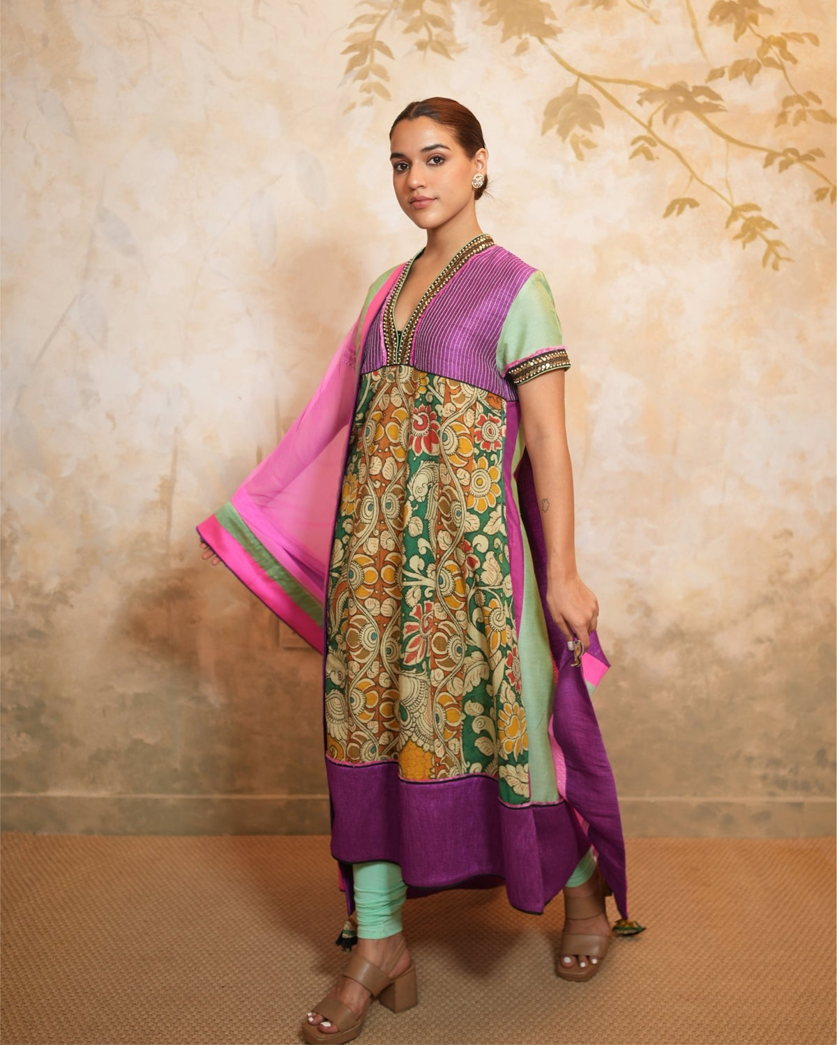 Kurta Set Kalamkari - Mint / Hot Pink / Phalsa - Mayura Kumar