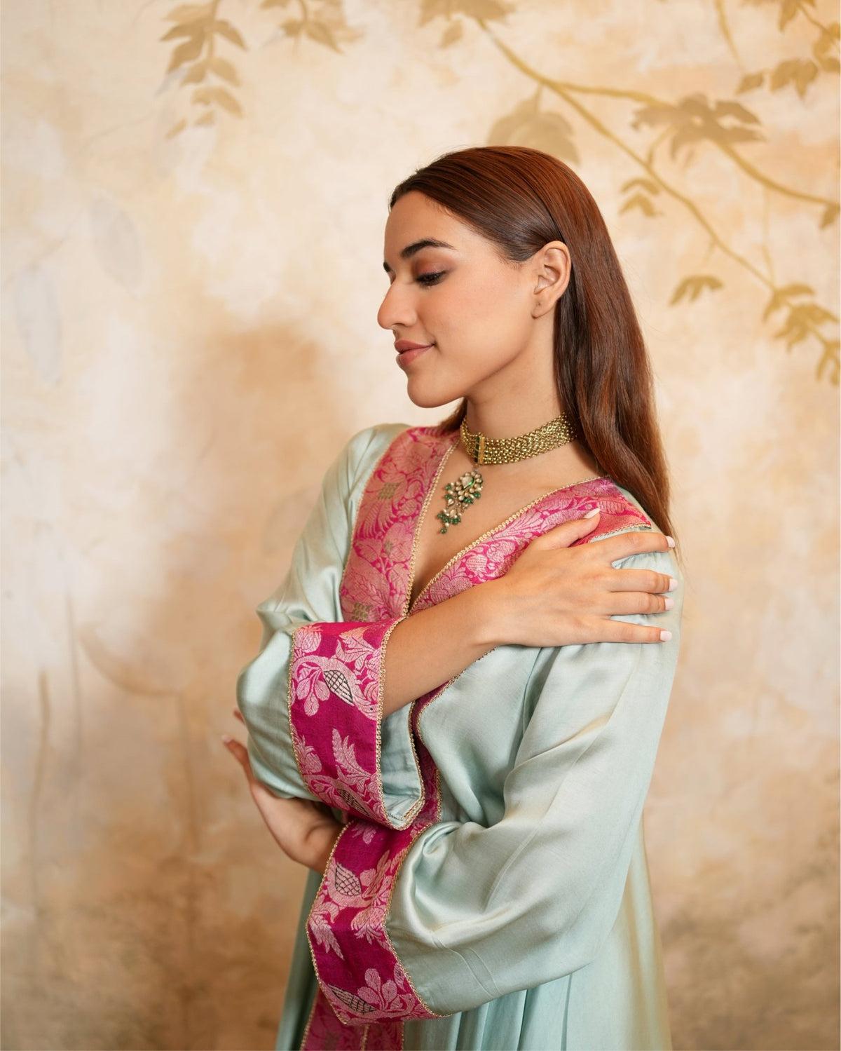 Kurta Set Banarasi - Mint / Fuchsia / Gold - Mayura Kumar