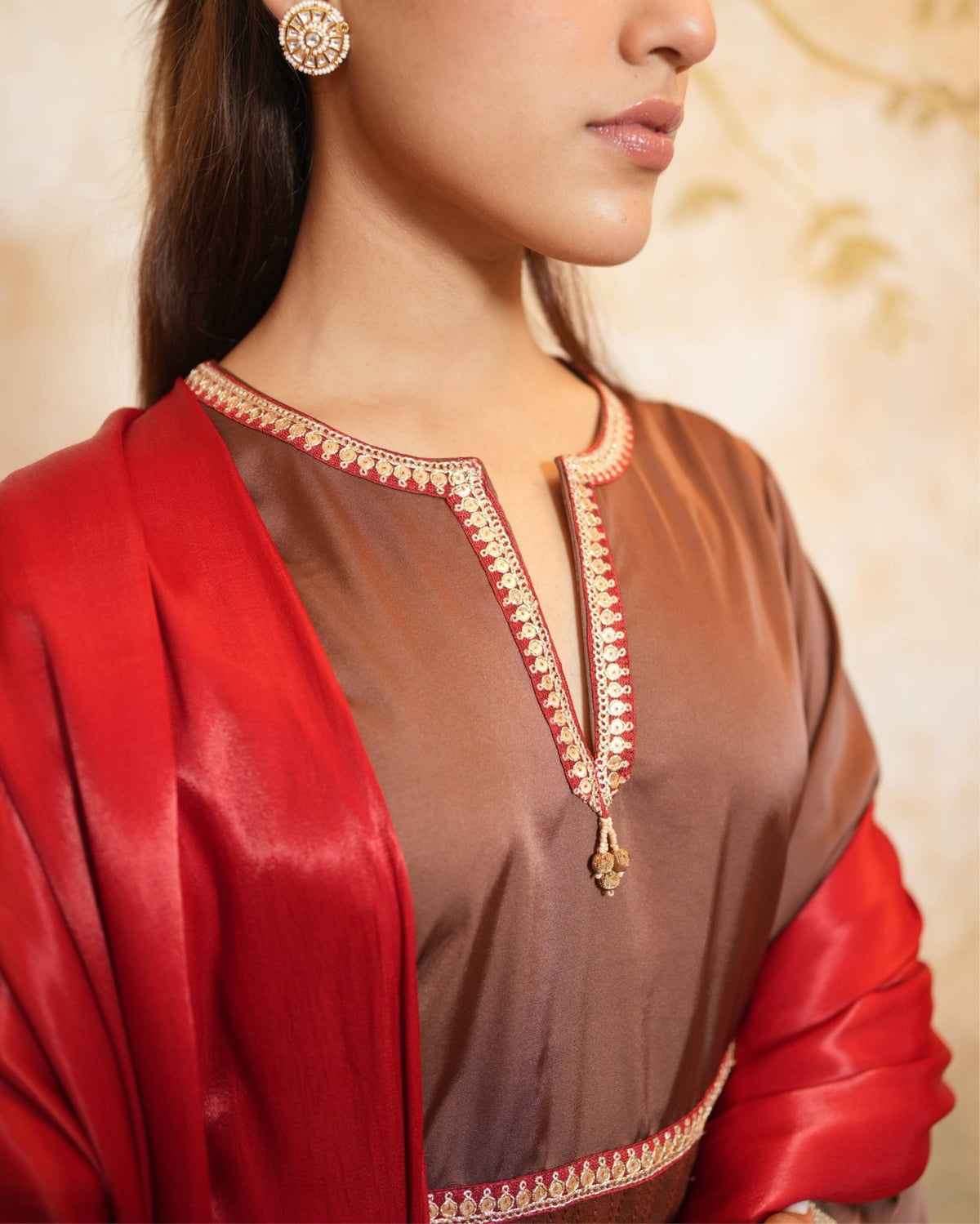 Kurta Set Ombre - Brown / Burgundy Red / Gold - Mayura Kumar