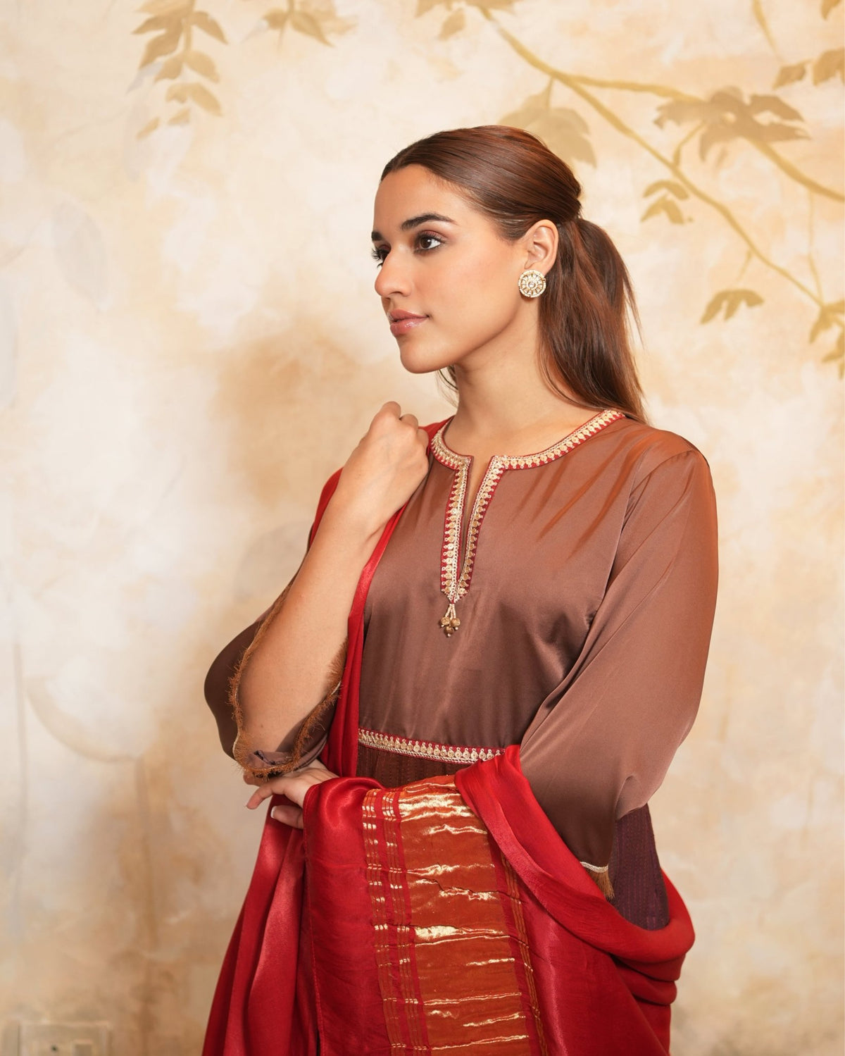 Kurta Set Ombre - Brown / Burgundy Red / Gold - Mayura Kumar