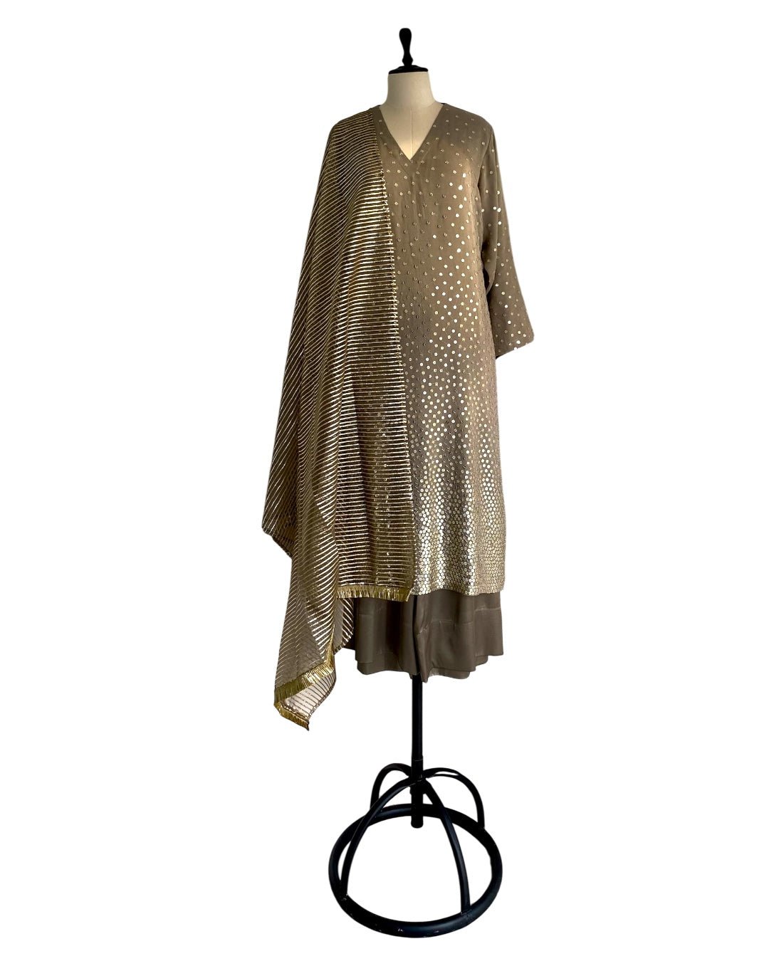 Kurta Set Sequin Stardust - Khakhi Slate / Gold / Silver - Mayura Kumar