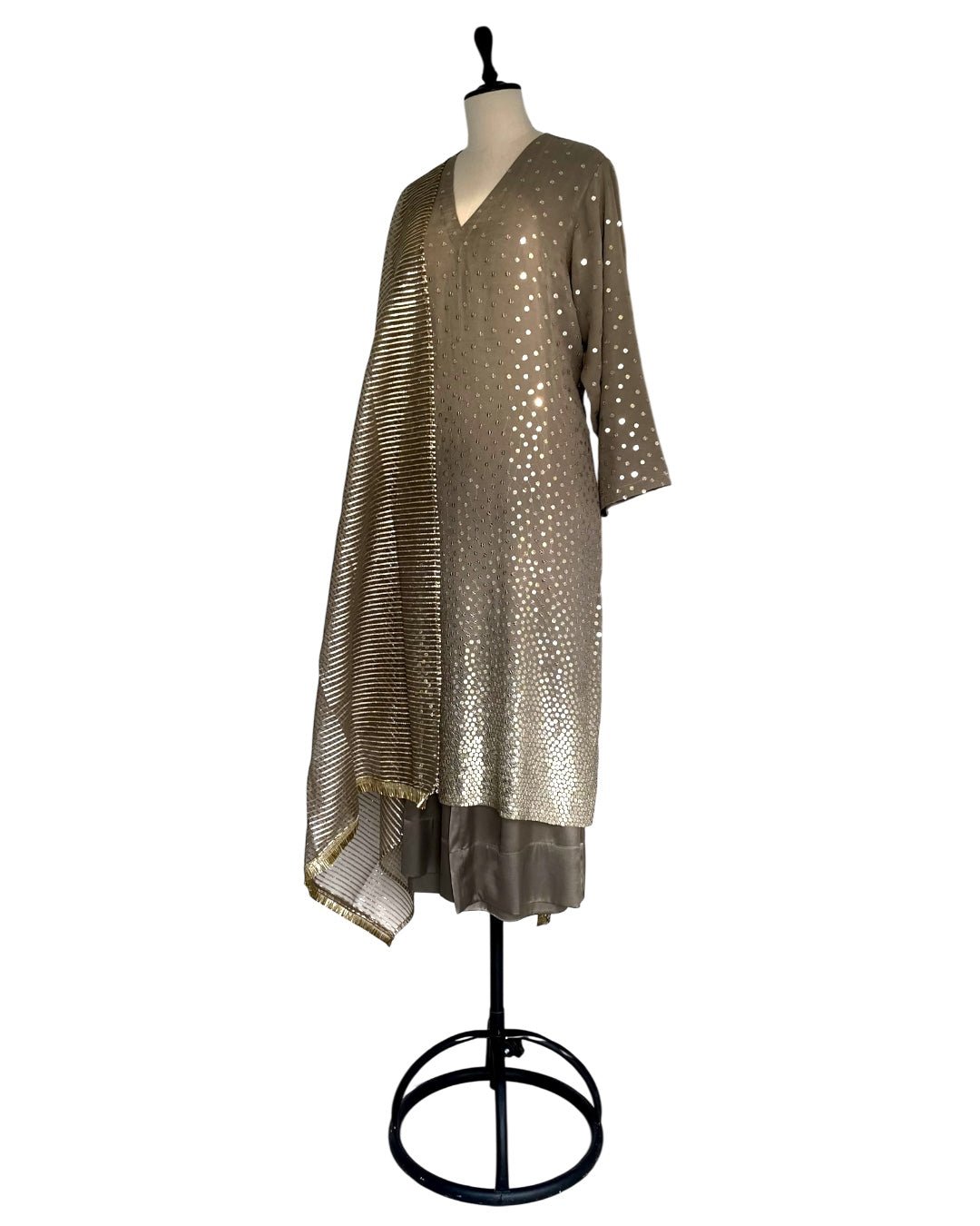 Kurta Set Sequin Stardust - Khakhi Slate / Gold / Silver - Mayura Kumar