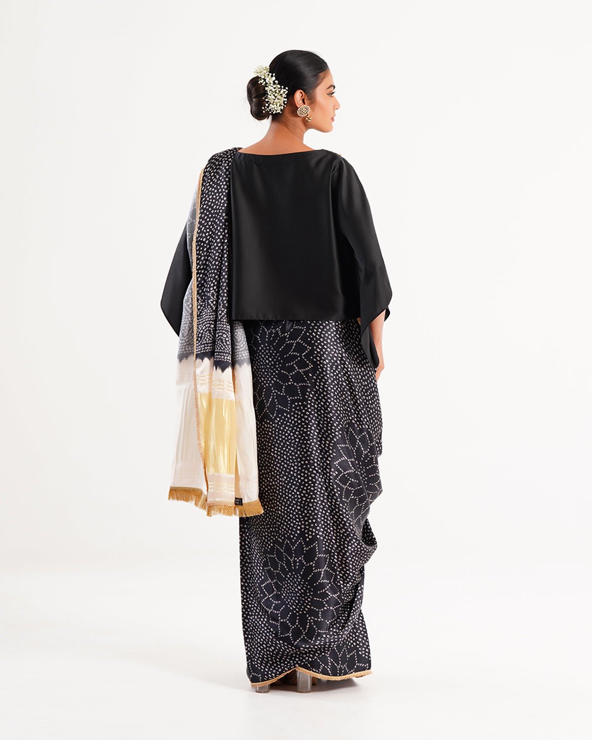 Saree Bandhej Mixology - Black / Ivory /Gold - Mayura Kumar