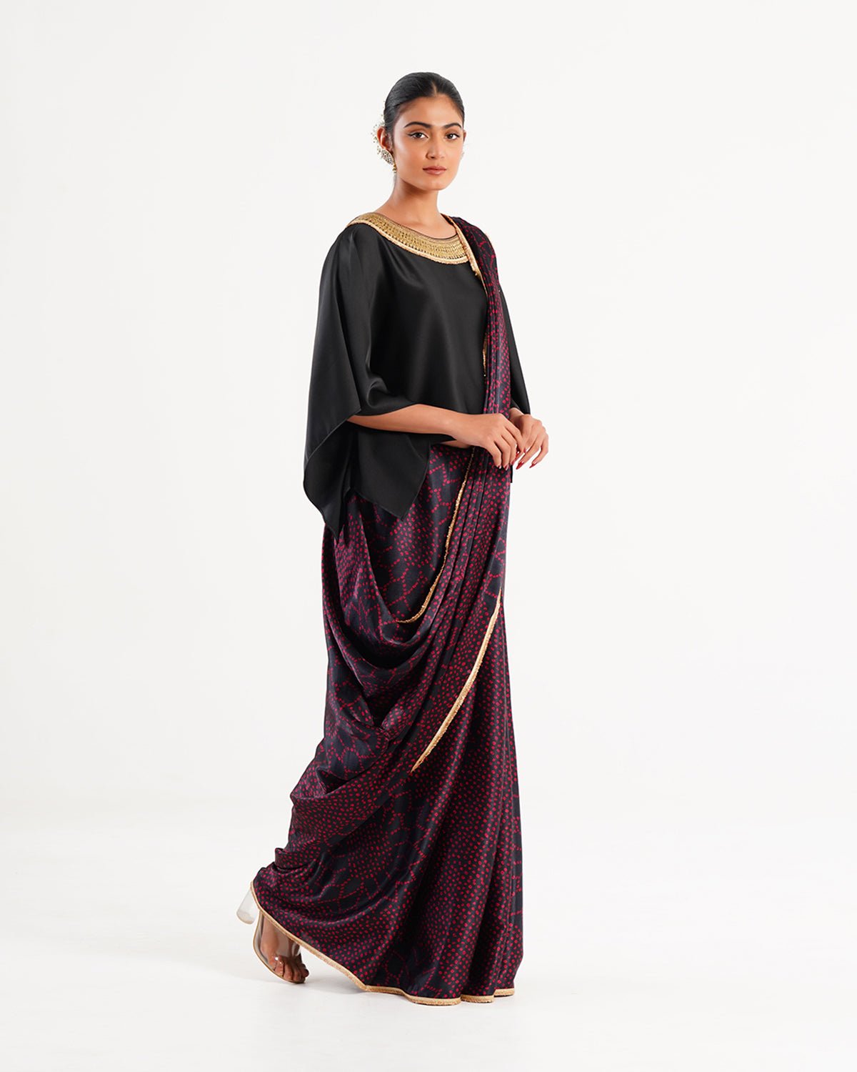 Saree Bandhej Mixology - Black/Red/ Gold - Mayura Kumar
