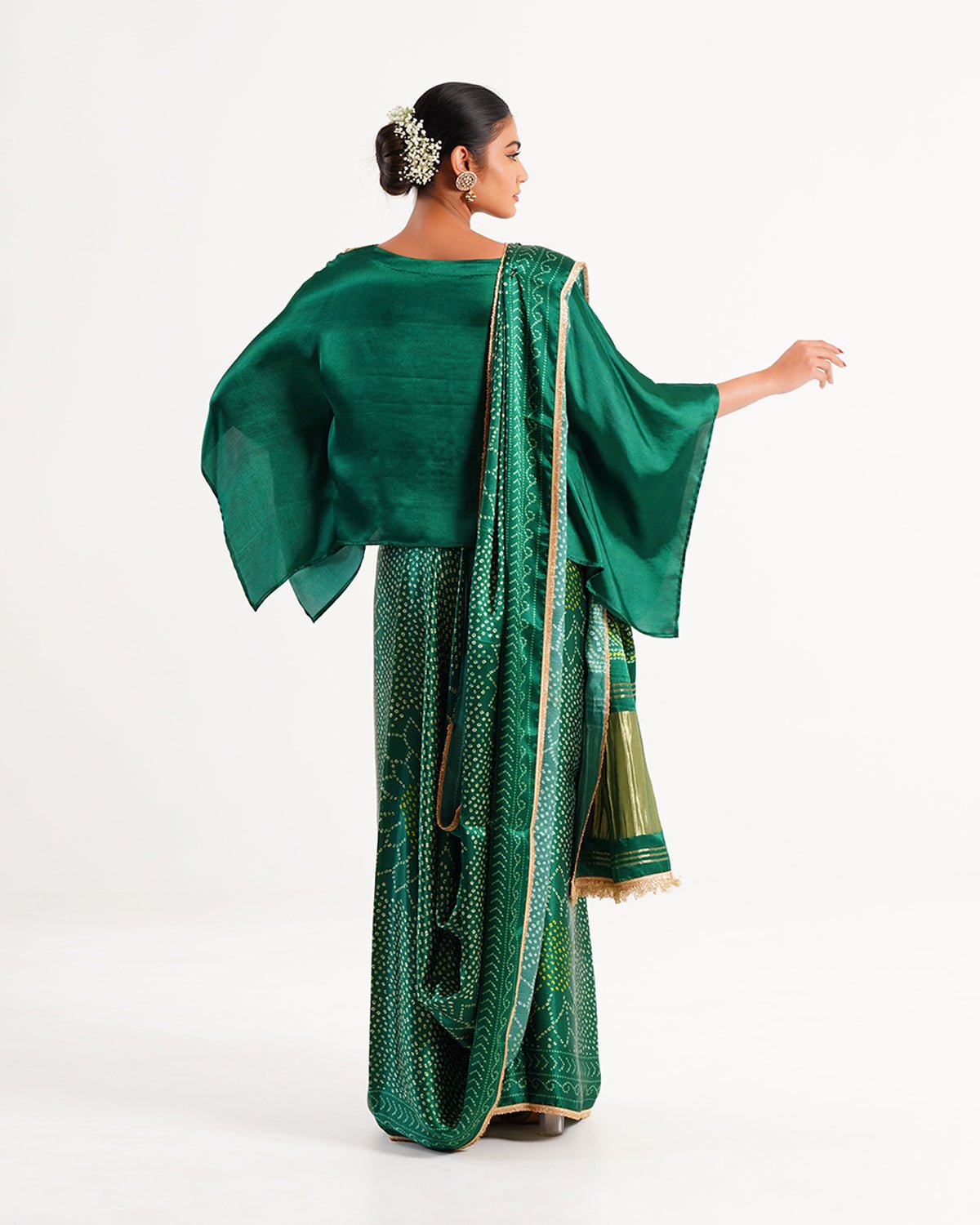 Saree Bandhej Mixology - Dark Green / Gold - Mayura Kumar