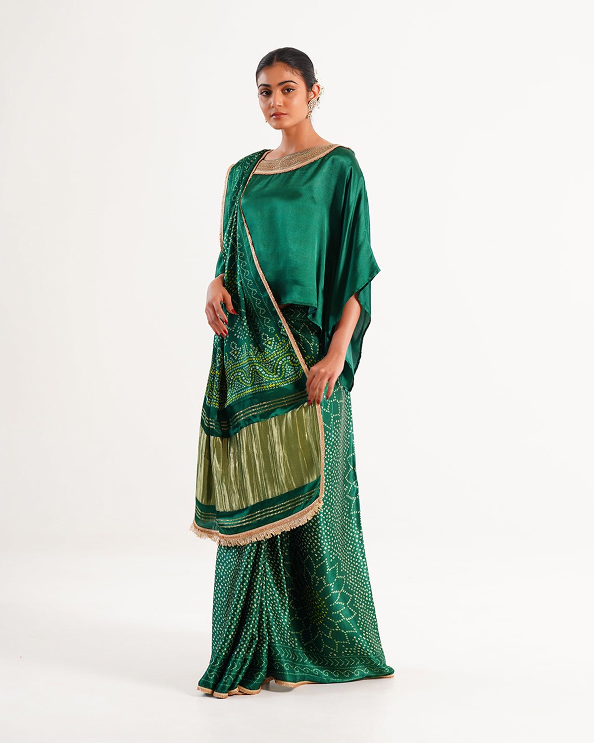 Saree Bandhej Mixology - Dark Green / Gold - Mayura Kumar