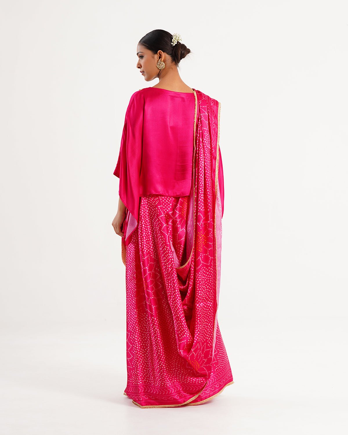 Saree Bandhej Mixology - Fuchsia Rani Pink/ Gold - Mayura Kumar