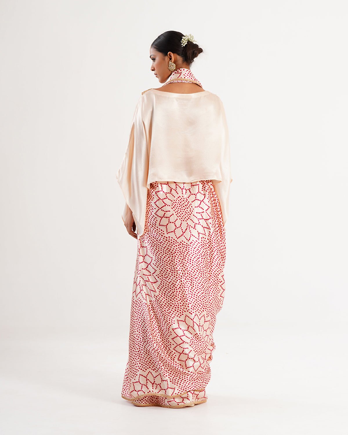 Saree Bandhej Mixology - Ivory / Red - Mayura Kumar
