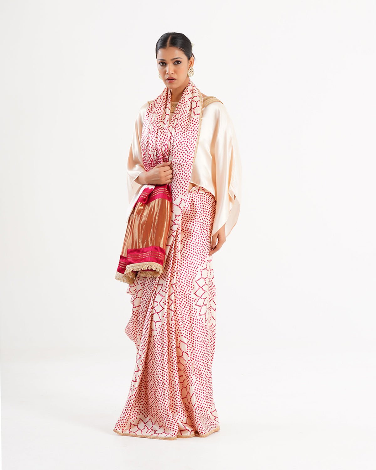 Saree Bandhej Mixology - Ivory / Red - Mayura Kumar