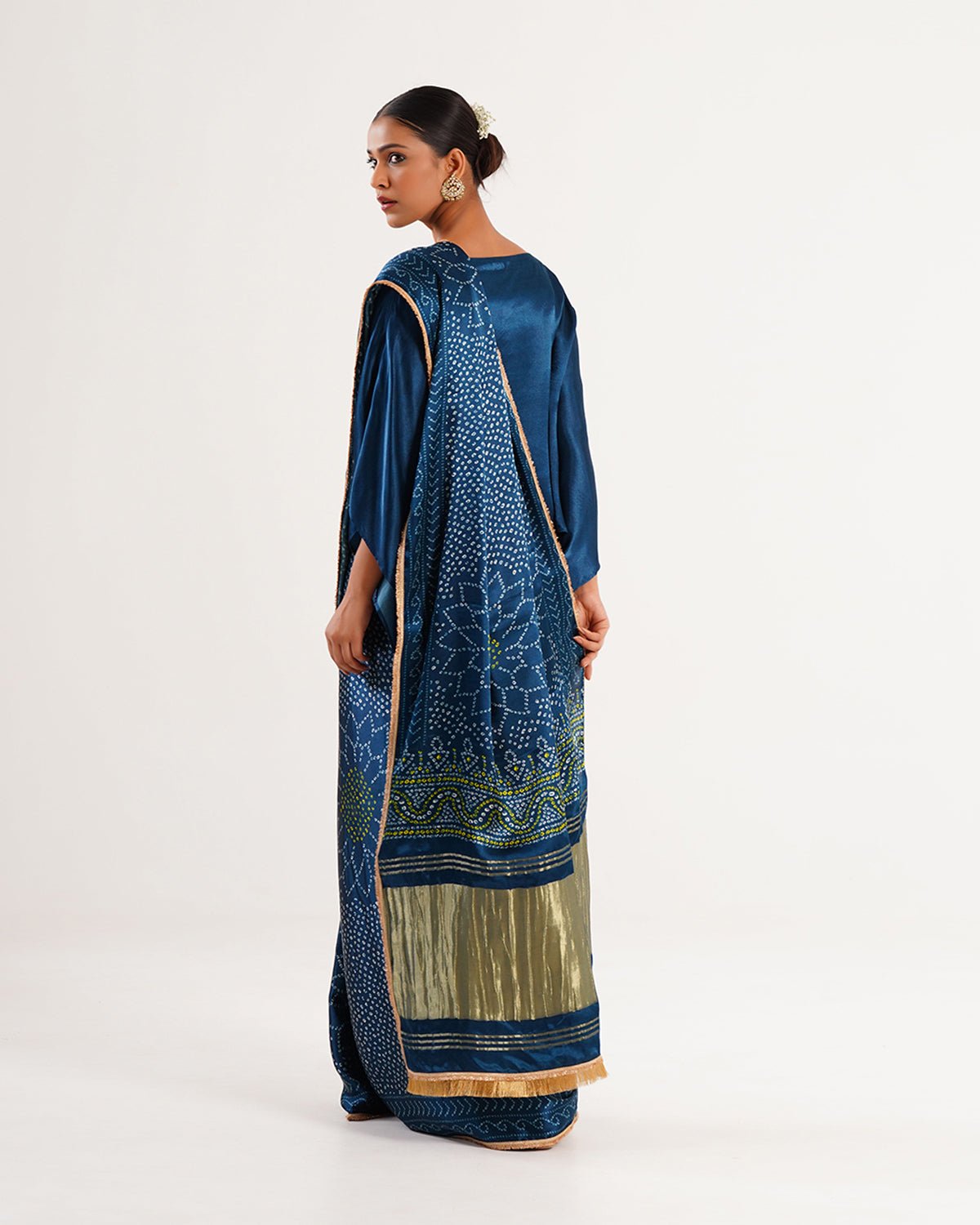 Saree Bandhej Mixology - Teal Blue / Gold - Mayura Kumar