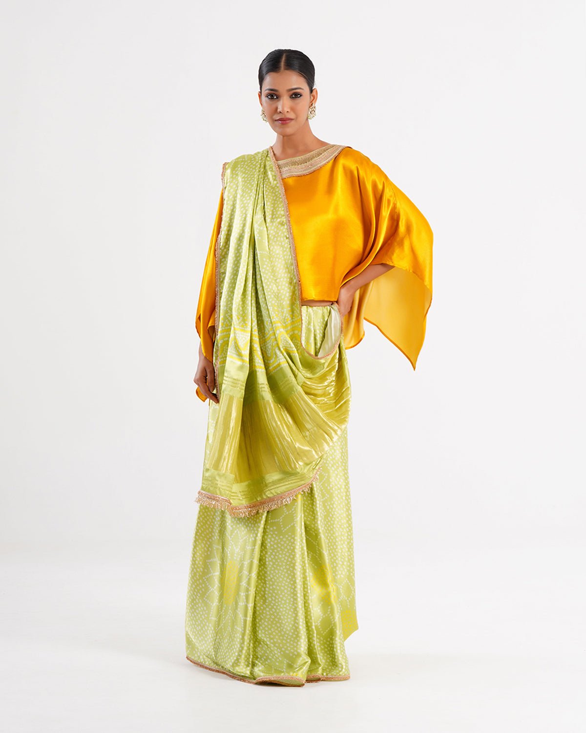 Saree Bandhej Mixology - Yellow / Fresh Green / Gold - Mayura Kumar