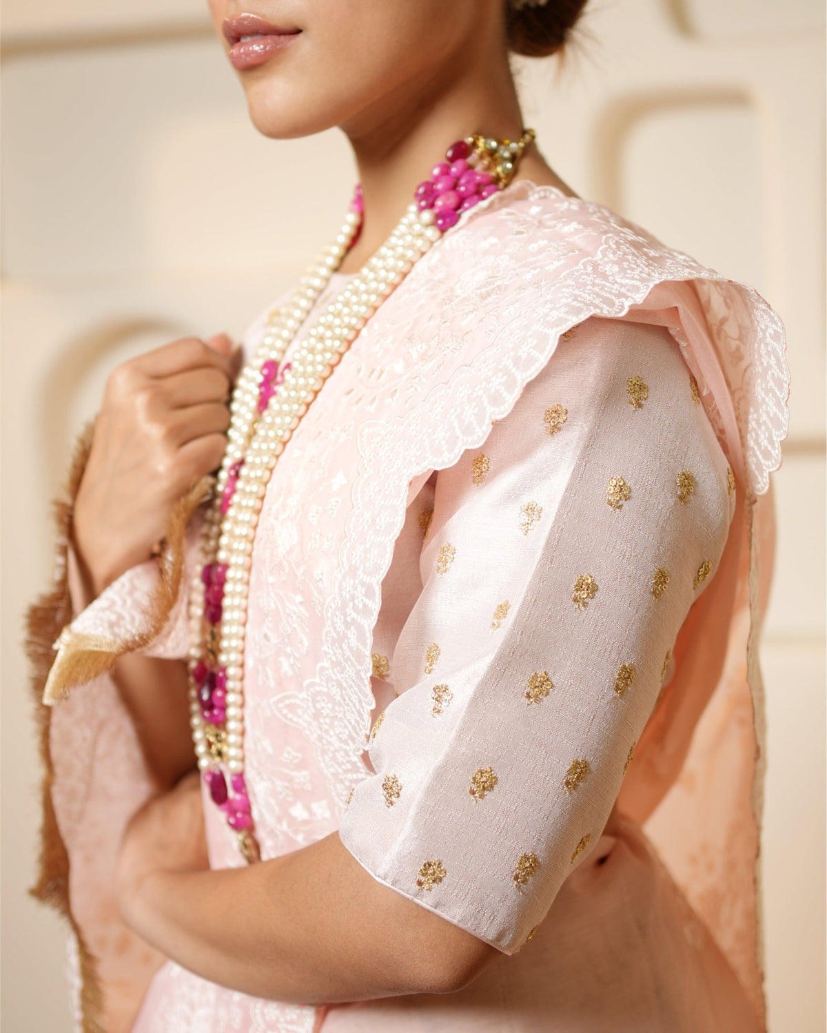 Saree Chikankari - Blush Pink / Ivory - Mayura Kumar