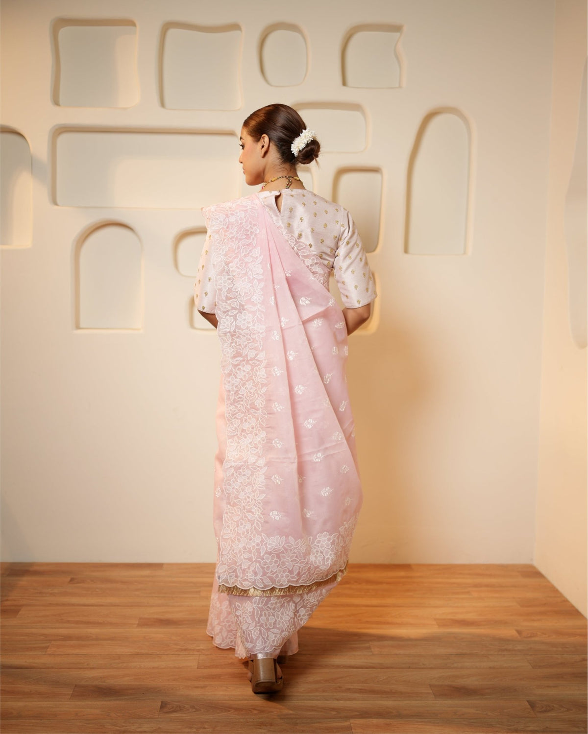 Saree Chikankari - Pink / Ivory - Mayura Kumar